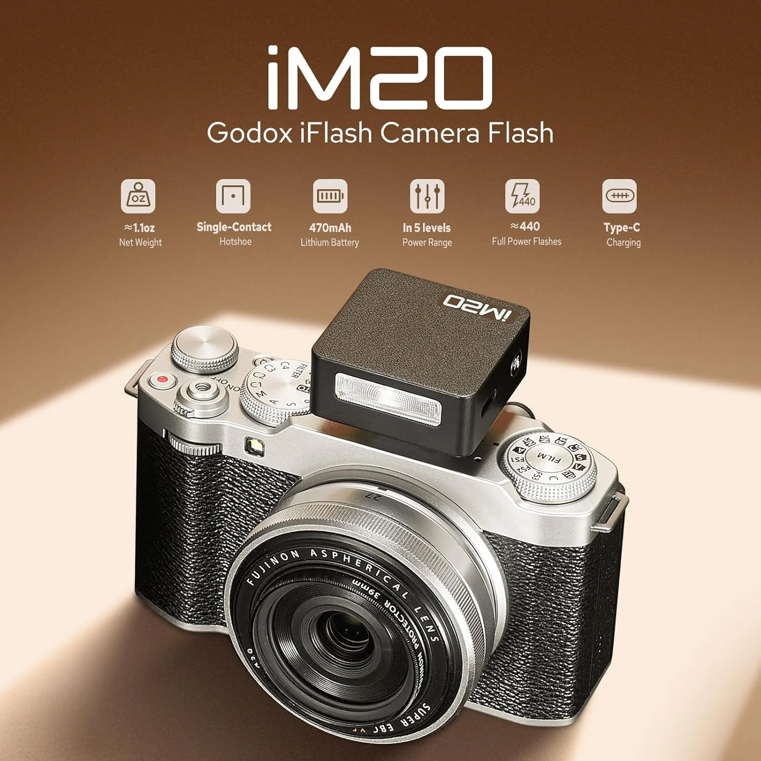 فلاش دوربین Godox iM20، باتری داخلی، 5 سطح قدرت، زمان بازیافت 3 ثانیه، فلاش مینی سازگار با فوجی/کانن/سونی/نیکون/پاناسونیک/المپوس فلاش دوربین Godox iM20، باتری داخلی، 5 سطح قدرت، زمان بازیافت 3 ثانیه، فلاش مینی سازگار با فوجی/کانن/سونی/نیکون/پاناسونیک/المپوس