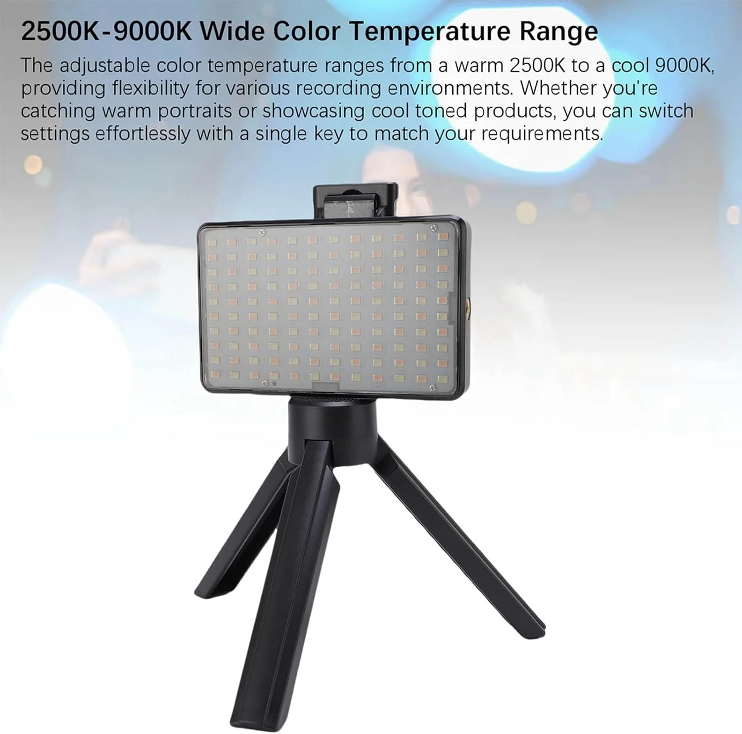 نور پرکننده ویدئویی عکاسی XUMIUZIY با سه پایه و گیره/نگهدارنده تلفن، نور پرکننده دوربین تلفن همراه با زاویه پرتو گسترده 120 درجه با 120 مهره LED 2500K-9000K، برای پخش زنده، عکاسی