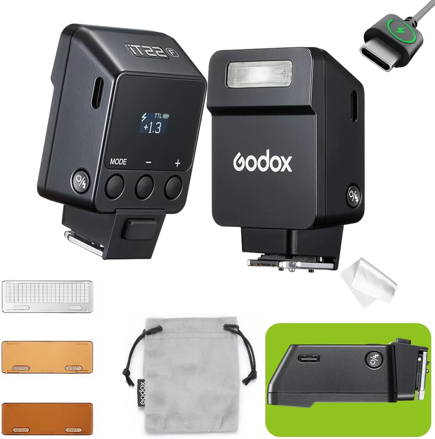 فلاش گودوکس IT22F برای فوجی‌فیلم، فلاش خودکار IT22F TTL، سازگار با Fujifilm X100VI GFX100RF XS20 XS10 XT30 II XT5 XM5 GFX50S GFX50R X-T4 X-T3 X-E4