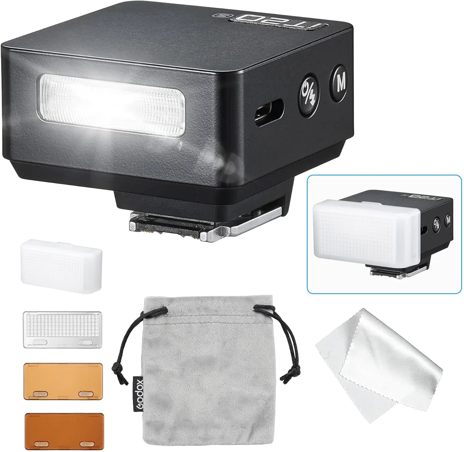 فلاش کوچک GODOX IT20 S TTL به همراه دیفیوزر سفید، فلاش دوربین IT20S به همراه پخش کننده و فیلتر رنگی، سازگار با Sony ZV-E10 a7IV a6400 a6700 a7III a7CII a6000 a7C a6100 ZV-1 a6500 RX10 ZV-E10 II