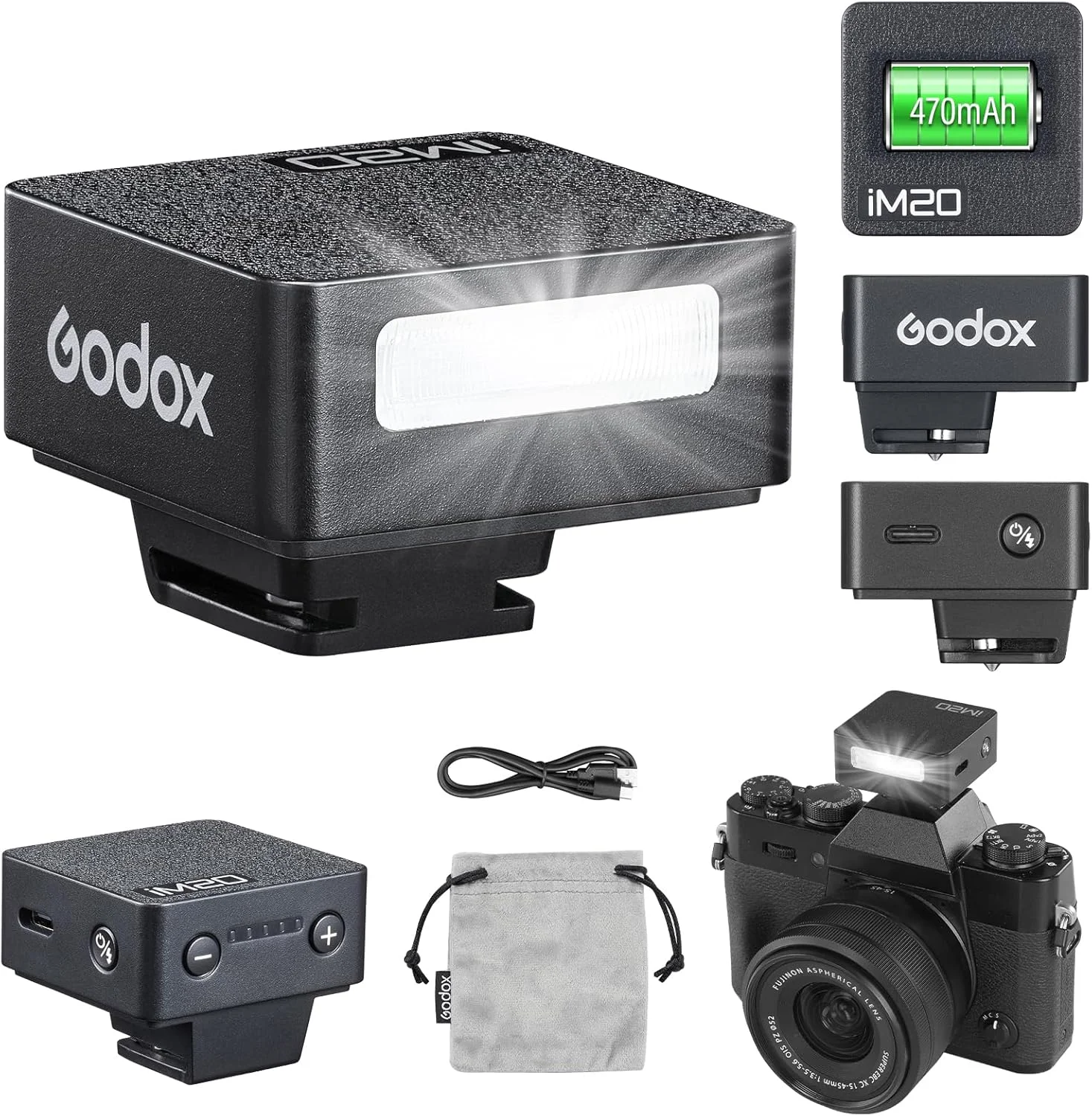 فلاش کوچک گودکس iM20 با 5 سطح قدرت و 440 فلاش با قدرت کامل، مناسب دوربین های کانن/فوجی/سونی zve10/سونی zv1/نیکون/پاناسونیک المپوس پنتاکس/3S