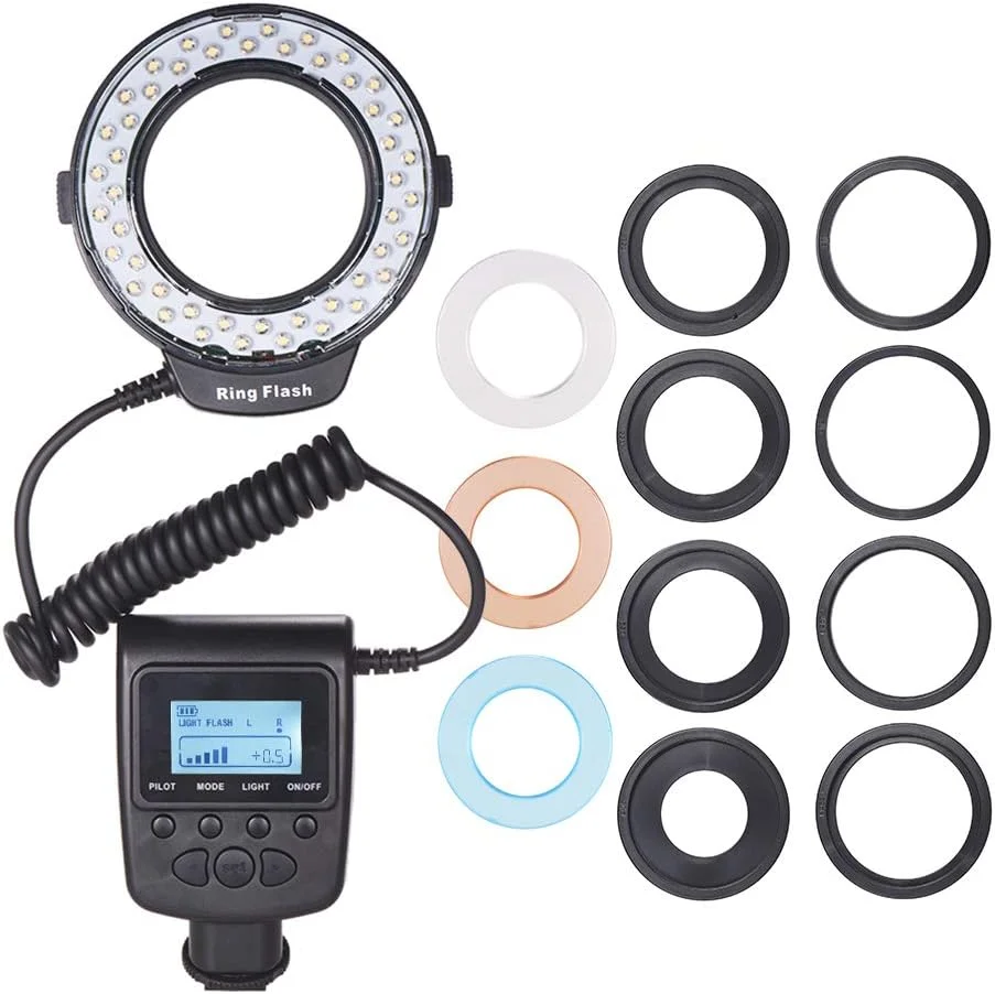 فلاش حلقه ای ماکرو LED مدل HD 130 با صفحه نمایش LCD و کنترل قدرت، 3000 تا 15000 کلوین، GN15، فاصله 5 سانتی متر تا 2 متر، 3 دیفیوزر و 8 حلقه آداپتور برای دوربین ها فلاش حلقه ای ماکرو LED مدل HD 130 با صفحه نمایش LCD و کنترل قدرت، 3000 تا 15000 کلوین، GN15، فاصله 5 سانتی متر تا 2 متر، 3 دیفیوزر و 8 حلقه آداپتور برای دوربین ها