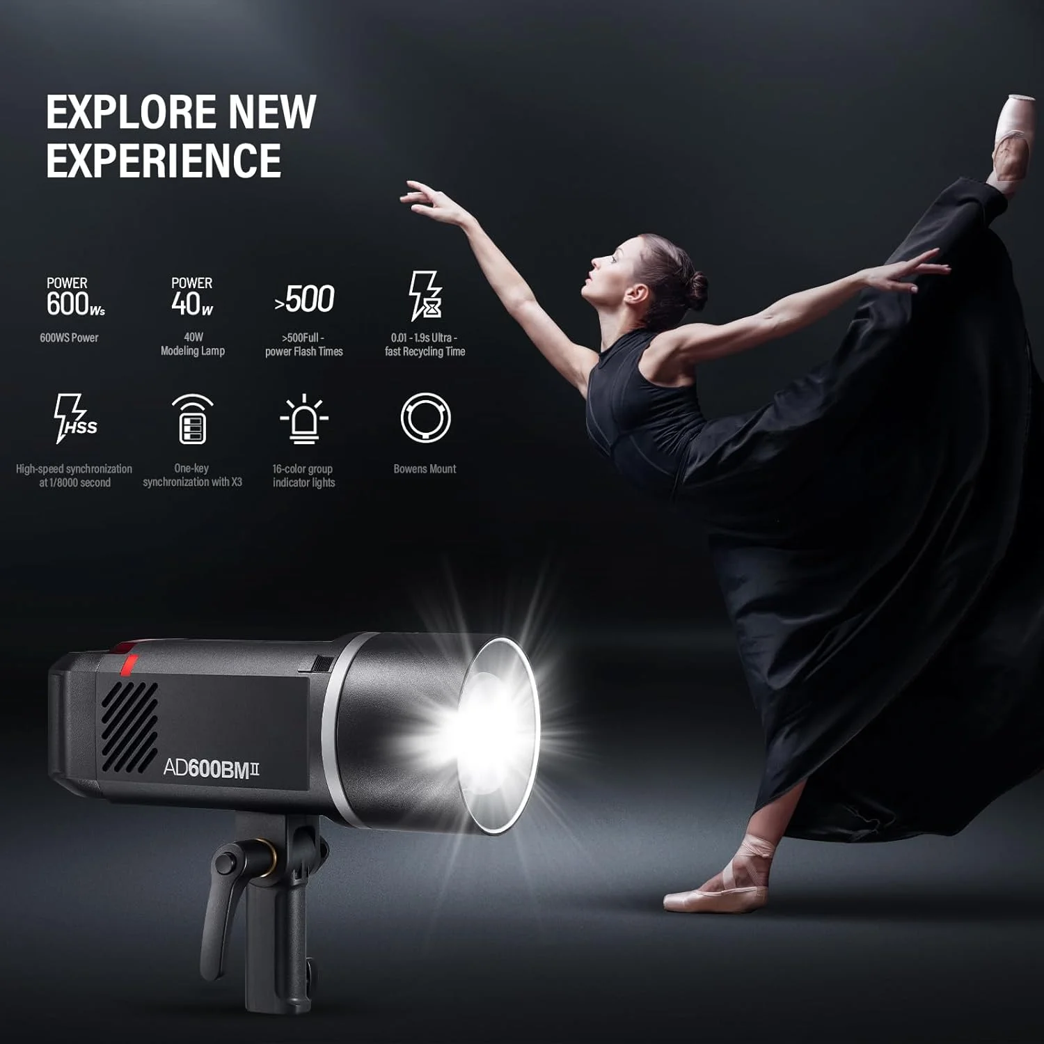 فلاش استودیویی پرسرعت گودکس AD600BMII AD600 bm(2025) با مانت بوئنز 600Ws و نور ویدئویی LED، دارای سیستم وایرلس X 2.4G و باتری 8940mAh برای ارائه 500 فلاش با قدرت کامل فلاش استودیویی پرسرعت گودکس AD600BMII AD600 bm(2025) با مانت بوئنز 600Ws و نور ویدئویی LED، دارای سیستم وایرلس X 2.4G و باتری 8940mAh برای ارائه 500 فلاش با قدرت کامل