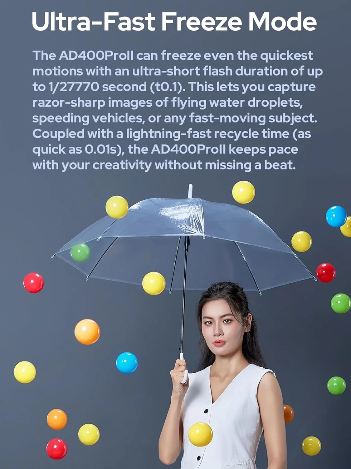 فلاش استودیویی حرفه ای گودکس AD400PROII با مانت گودکس و بوئنز GN72 400W 2.4G TTL HHS 1/8000S 5600K±200K 21.6V/2600mAh زمان بازیافت 0.01-1 ثانیه لامپ مدلینگ 30W، فلاش دوربین ارتقا یافته در فضای باز