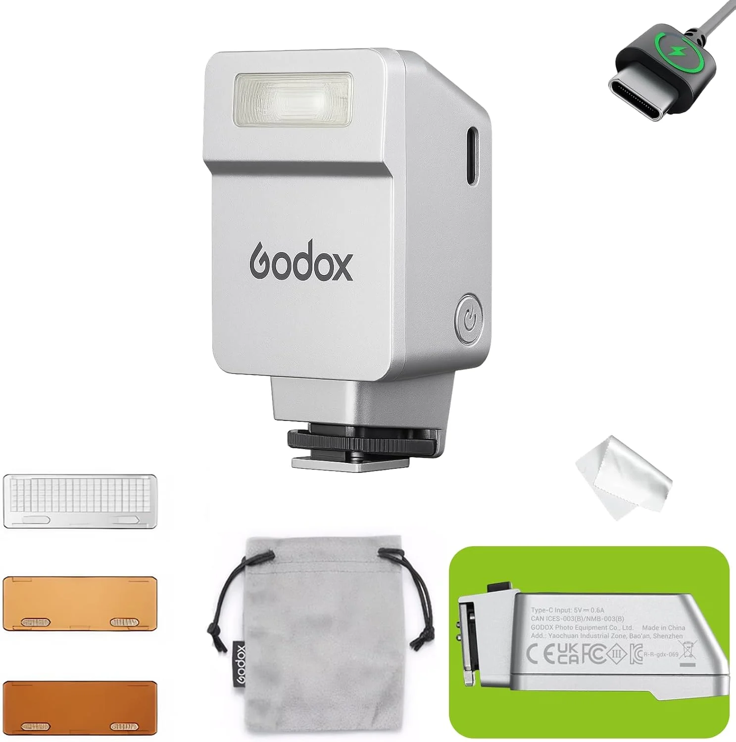 فلاش کوچک TTL مدل GODOX IT22 F، فلاش دوربین IT22F به همراه پخش کننده و فیلتر رنگی، سازگار با Fujifilm X-E5 X100VI XT5 XM5 XT30 II XT50 XS20 XS10 X-E4 X-T4 X-T30 GFX50R