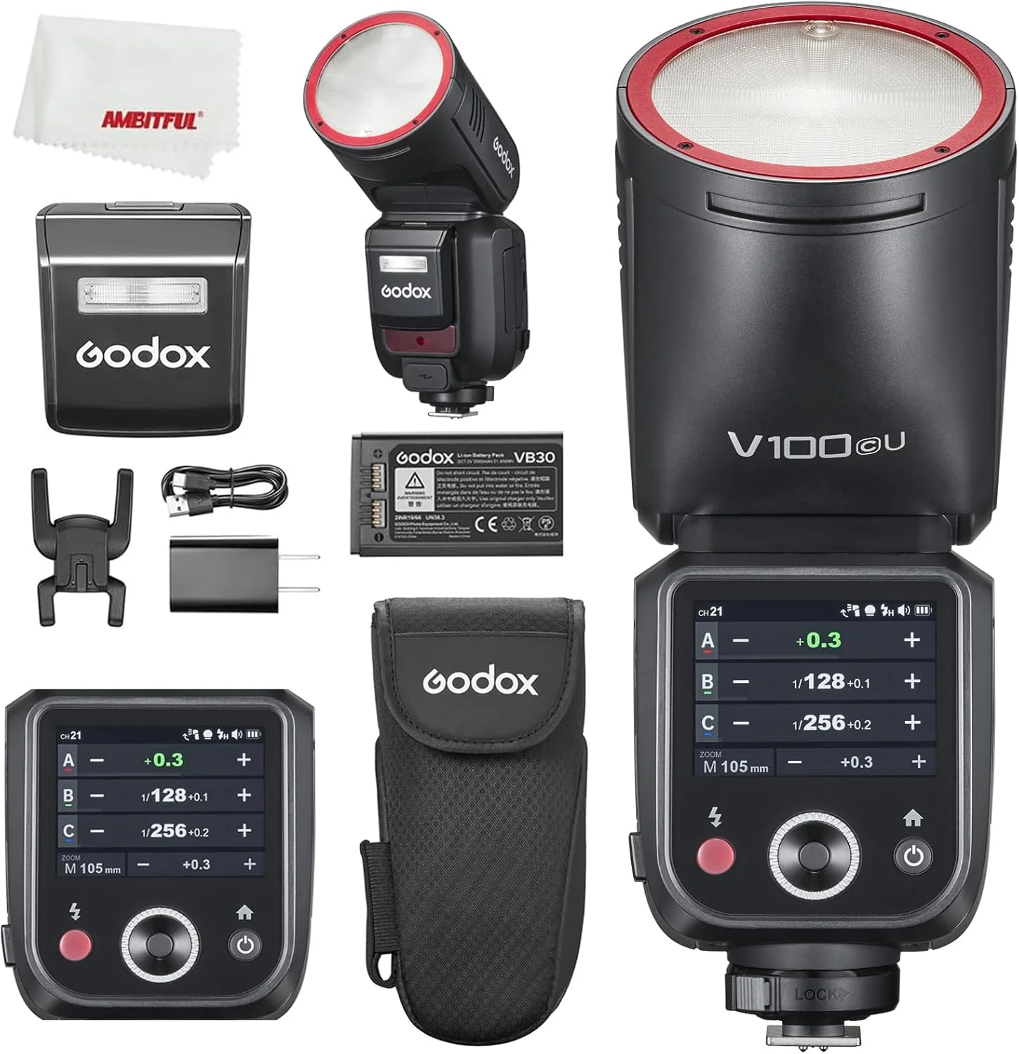 فلاش گرد Godox V100 C با قدرت 100 وات TTL Li-ion برای دوربین Canon، اتصال آسان با X3، 400 فلاش با قدرت کامل، زمان بازیافت 1.7 ثانیه، فلاش فرعی SU-1 برای دوربین های Canon (نسخه ایالات متحده)