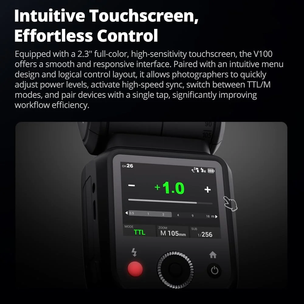 فلاش گرد Godox V100 C با قدرت 100 وات TTL Li-ion برای دوربین Canon، اتصال آسان با X3، 400 فلاش با قدرت کامل، زمان بازیافت 1.7 ثانیه، فلاش فرعی SU-1 برای دوربین های Canon (نسخه ایالات متحده) فلاش گرد Godox V100 C با قدرت 100 وات TTL Li-ion برای دوربین Canon، اتصال آسان با X3، 400 فلاش با قدرت کامل، زمان بازیافت 1.7 ثانیه، فلاش فرعی SU-1 برای دوربین های Canon (نسخه ایالات متحده)