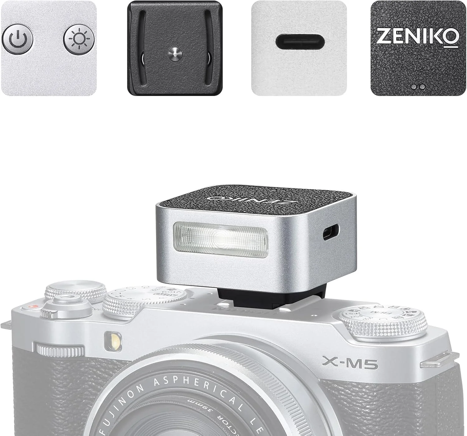 فلاش سبک وزن روی دوربین Zeniko ZF04، مینی فلاش اسپیدلایت، CCT 6500K±200K، نور فلاش 372 با قدرت کامل با پایه اتصال کفشک گرم جهانی مناسب برای دوربین های کانن، نیکون، سونی، فوجی، لایکا (نقره ای)