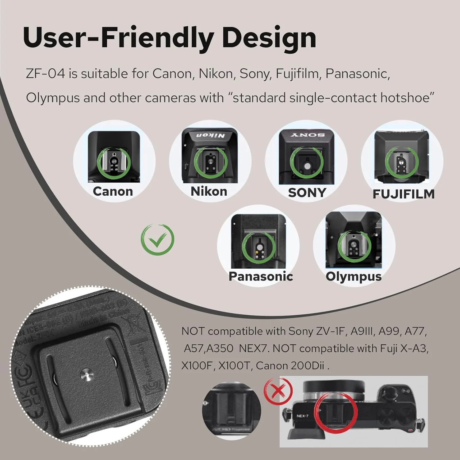 فلاش سبک وزن روی دوربین Zeniko ZF04، مینی فلاش اسپیدلایت، CCT 6500K±200K، نور فلاش 372 با قدرت کامل با پایه اتصال کفشک گرم جهانی مناسب برای دوربین های کانن، نیکون، سونی، فوجی، لایکا (نقره ای)