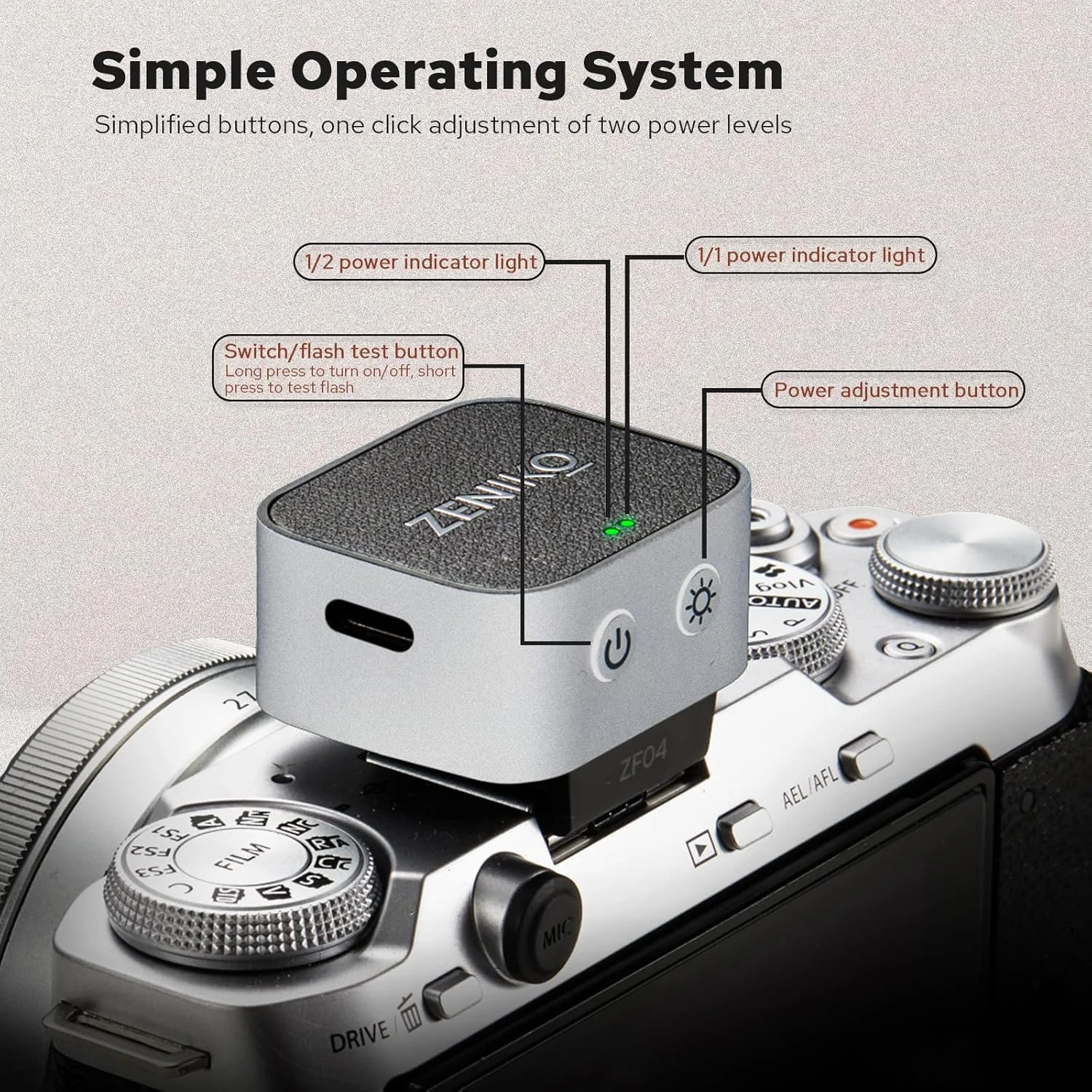 فلاش سبک وزن روی دوربین Zeniko ZF04، مینی فلاش اسپیدلایت، CCT 6500K±200K، نور فلاش 372 با قدرت کامل با پایه اتصال کفشک گرم جهانی مناسب برای دوربین های کانن، نیکون، سونی، فوجی، لایکا (نقره ای)