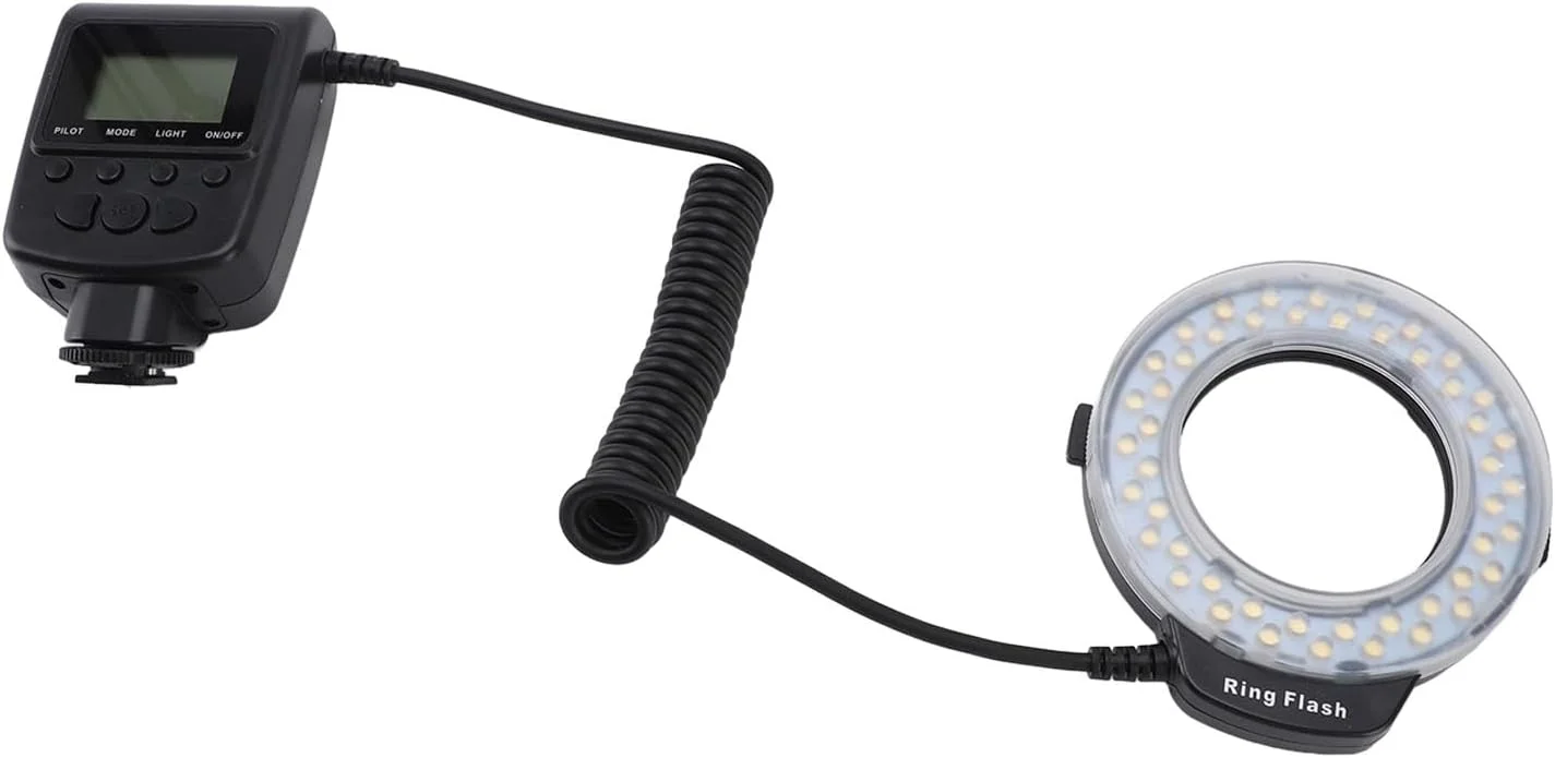 فلاش حلقه ای ماکرو 48 LED زرودیس، 9 حلقه آداپتور و دیفیوزر فلاش با نمایشگر LCD مناسب برای عکس های ماکرو، تحقیقات علمی و عکاسی شخصی