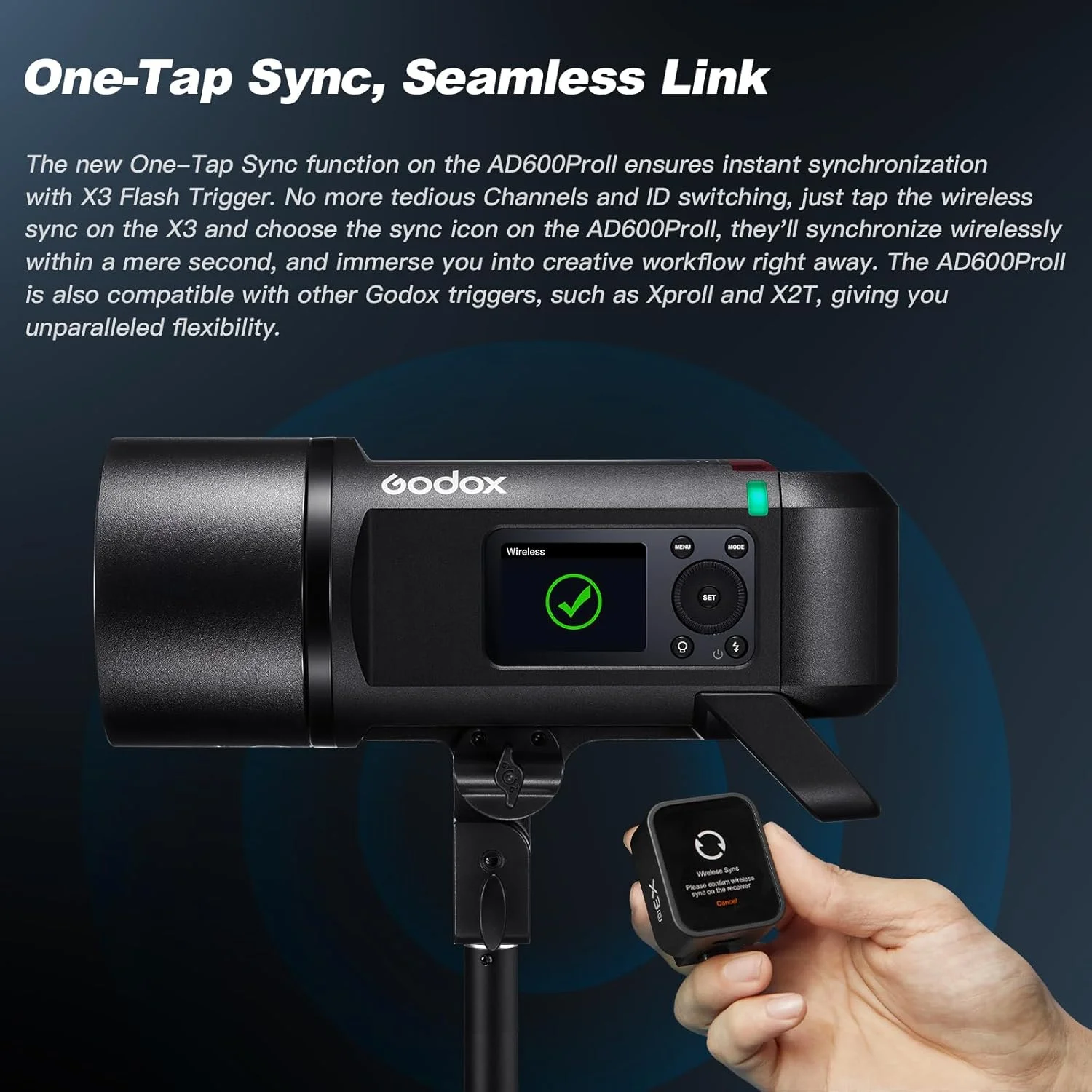 فلاش استروب بیرونی گودکس AD600Pro II، 600Ws، 2.4 گیگاهرتز، فلاش دوربین TTL بی‌سیم، صفحه نمایش TFT برای کنترل داخلی، باتری لیتیوم-یون قدرتمند، HSS 1/8000 ثانیه، زمان بازیافت 0.01-0.9 ثانیه، 360 قدرت کامل