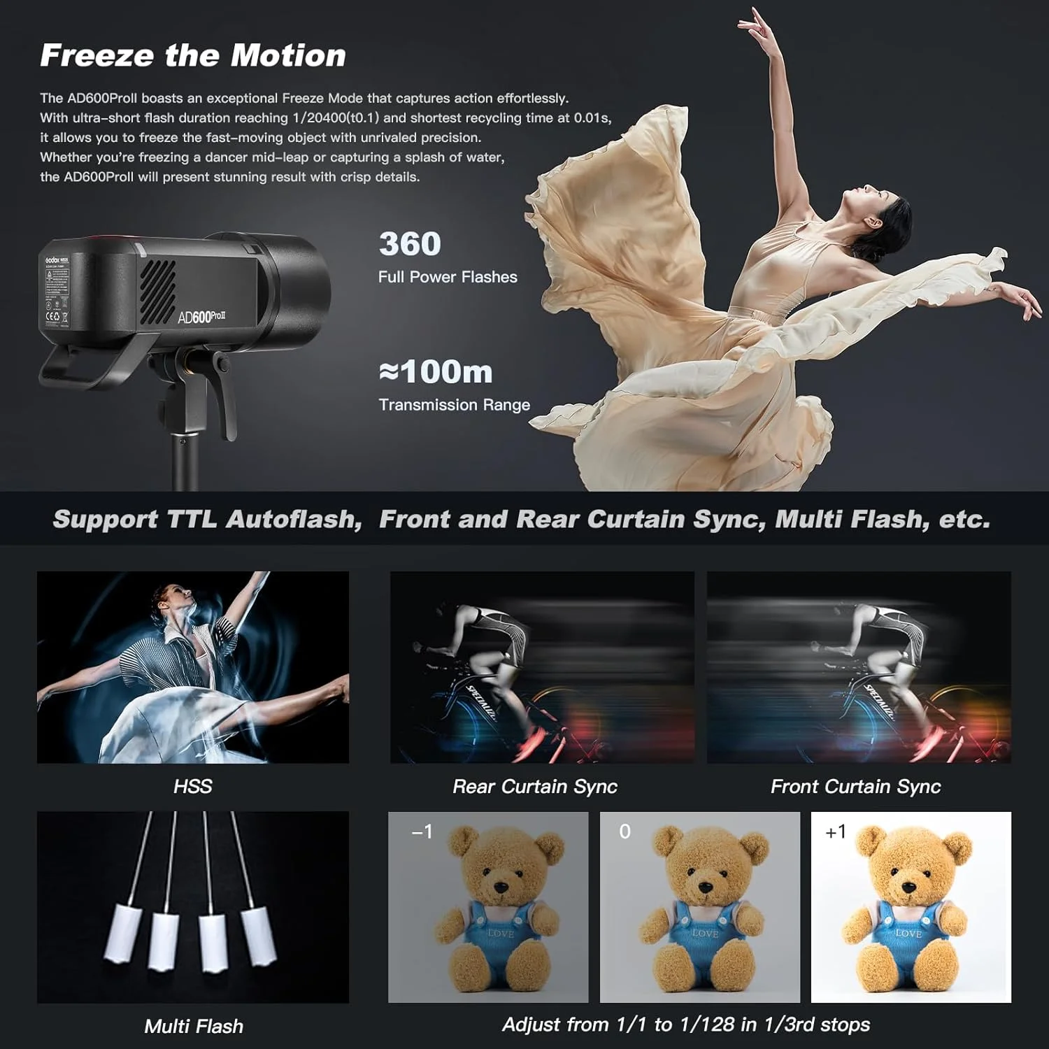 فلاش استروب بیرونی گودکس AD600Pro II، 600Ws، 2.4 گیگاهرتز، فلاش دوربین TTL بی‌سیم، صفحه نمایش TFT برای کنترل داخلی، باتری لیتیوم-یون قدرتمند، HSS 1/8000 ثانیه، زمان بازیافت 0.01-0.9 ثانیه، 360 قدرت کامل