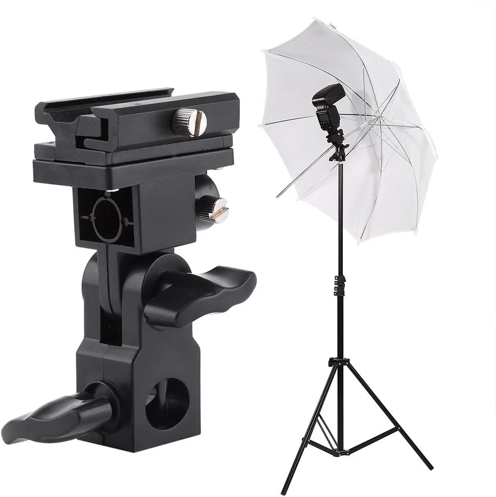 نگهدارنده فلاش کفشک گرم Tnfeeon، جنس با کیفیت، پشتیبانی ایمن، نگهدارنده چتر، طراحی چند منظوره، زاویه فلاش قابل تنظیم، براکت مشکی، پلاستیک سبک وزن برای عکاسی عکس و فیلم