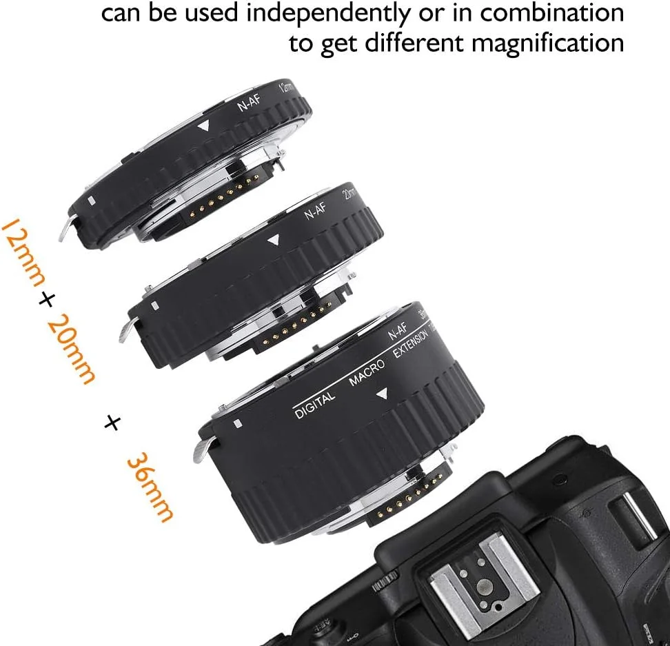 مجموعه لوله های افزایش طول ماکرو 12mm+20mm+36mm با فوکوس خودکار برای دوربین های DSLR (MK-N-AF1-A) مجموعه لوله های افزایش طول ماکرو 12mm+20mm+36mm با فوکوس خودکار برای دوربین های DSLR (MK-N-AF1-A)
