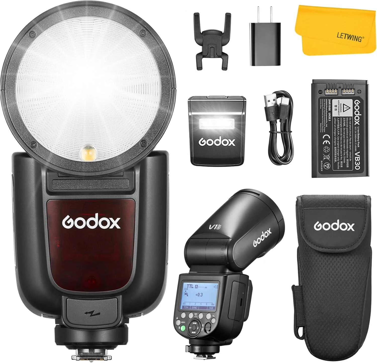 فلاش گودکس V1 Pro V1Pro S برای دوربین سونی، فلاش گرد با TTL بی‌سیم 2.4G، فلاش پرسرعت HSS 1/8000 ثانیه، باتری لیتیوم یونی قابل شارژ 2980mAh، فلاش زیرین جداشدنی، حالت فلاش M/TTL