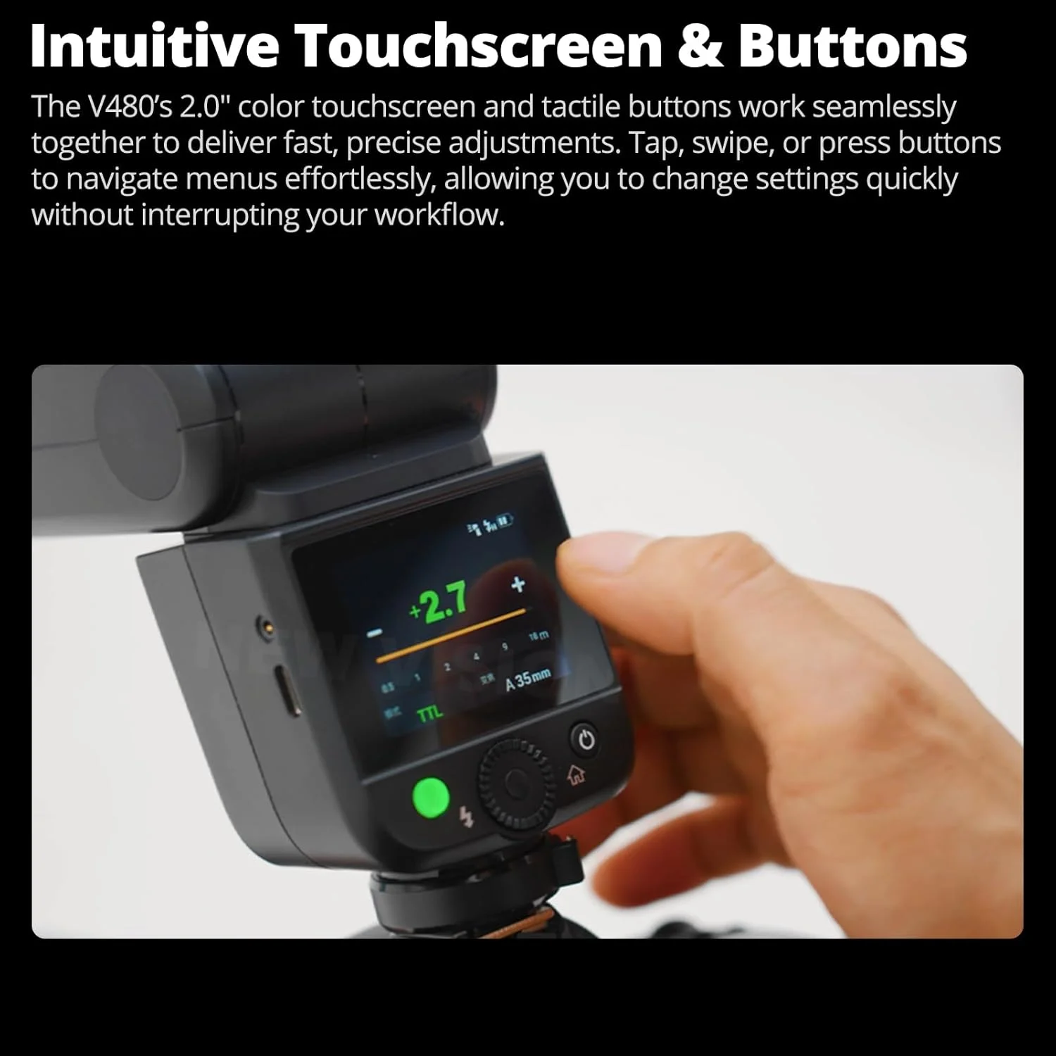 فلاش گودوکس V480F، دارای باتری لیتیومی داخلی، HSS 1/8000، TTL بی‌سیم 2.4GX، زمان بازیافت 1.7 ثانیه، 650 پاپ با قدرت کامل برای دوربین فوجی فیلم (V480F)