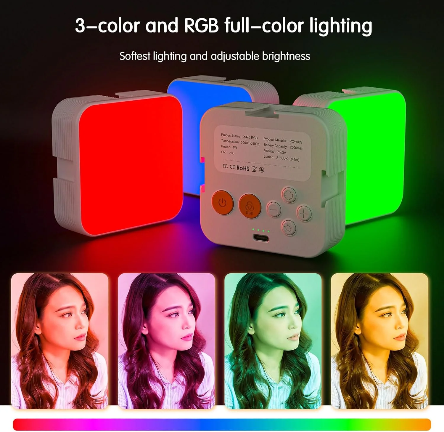 نور پرکننده LED قابل حمل، نور پرکننده ویدیویی RGB، با قابلیت تنظیم نور، گیره قابل شارژ برای تلفن/لپ تاپ/دوربین، برای ویدیو، عکاسی، پخش زنده، سلفی