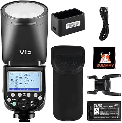 فلاش اسپیدلایت سرگرد GODOX V1-C برای Canon 76Ws TTL 1/8000 High Speed Sync زمان بازیافت 1.5 ثانیه 480 توان کامل باتری قابل شارژ 2600mah