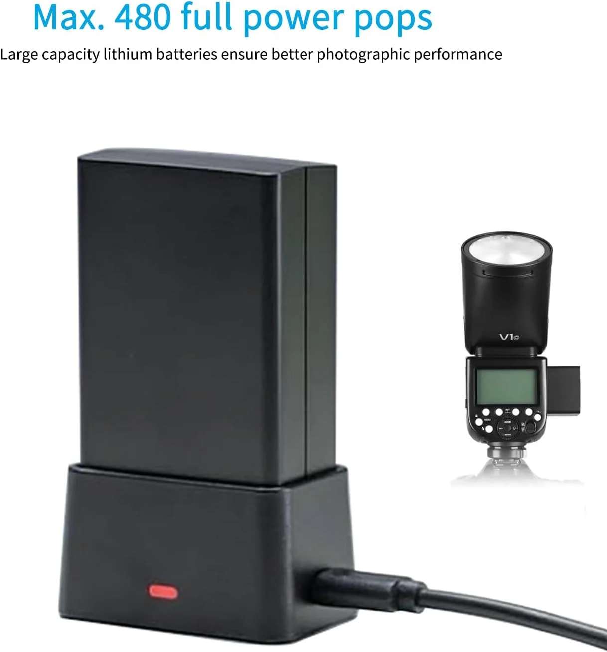 فلاش اسپیدلایت سر گرد Godox V1-C برای دوربین های Canon 2.4G X Wireless HSS 76Ws به همراه باتری لیتیومی