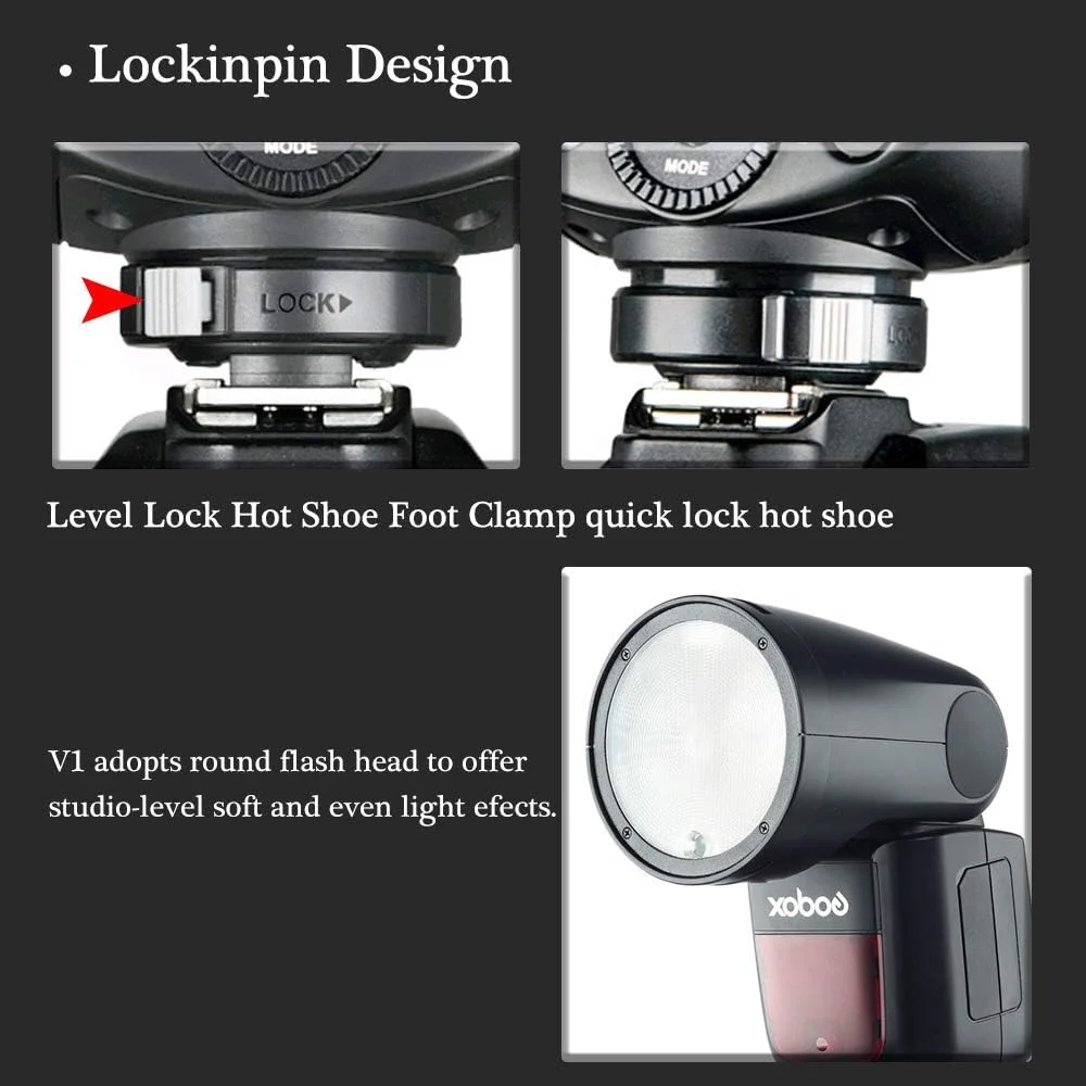 فلاش اسپیدلایت سرگرد GODOX V1-C برای Canon 76Ws TTL 1/8000 High Speed Sync زمان بازیافت 1.5 ثانیه 480 توان کامل باتری قابل شارژ 2600mah