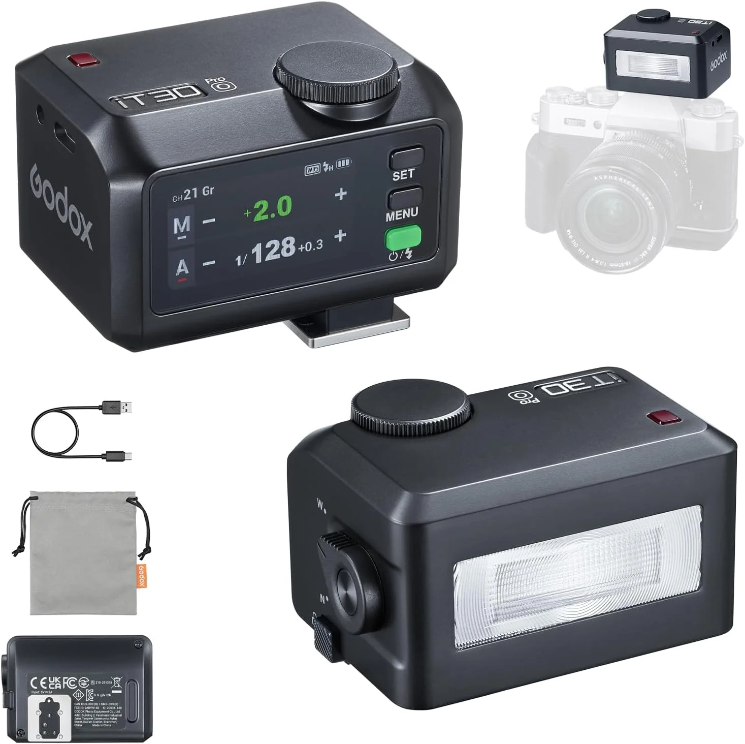 فلاش کوچک گودکس iT30Pro-O TTL، صفحه لمسی، HSS 1/8000 ثانیه، فلاش اسپیدلایت بی سیم 2.4G، باتری داخلی برای Olympus Panasonic