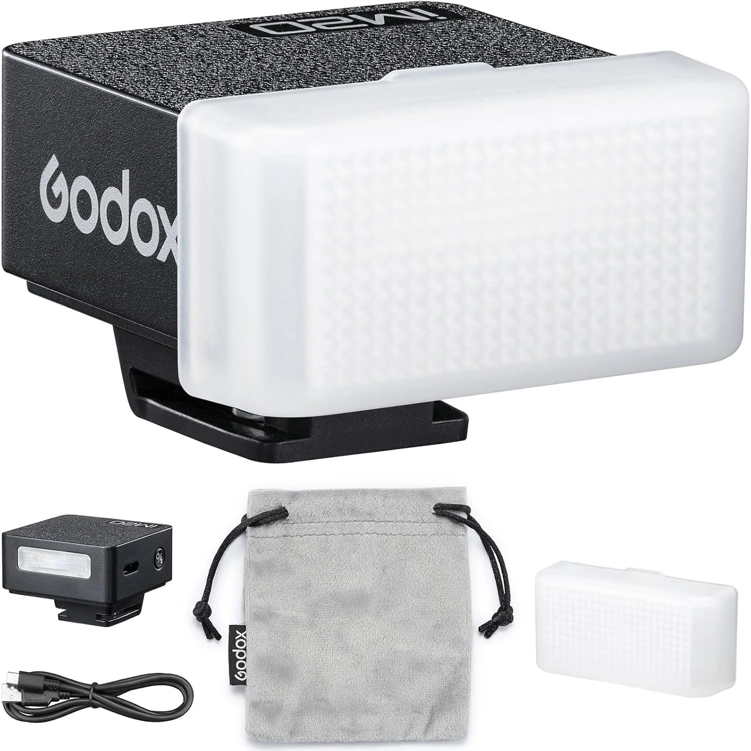 فلاش کوچک گودکس IM20 به همراه دیفیوزر برای دوربین های کانن، نیکون، سونی، فوجی، الیمپوس با هات شو تماسی، 230 فلاش، 5 سطح تنظیم قدرت