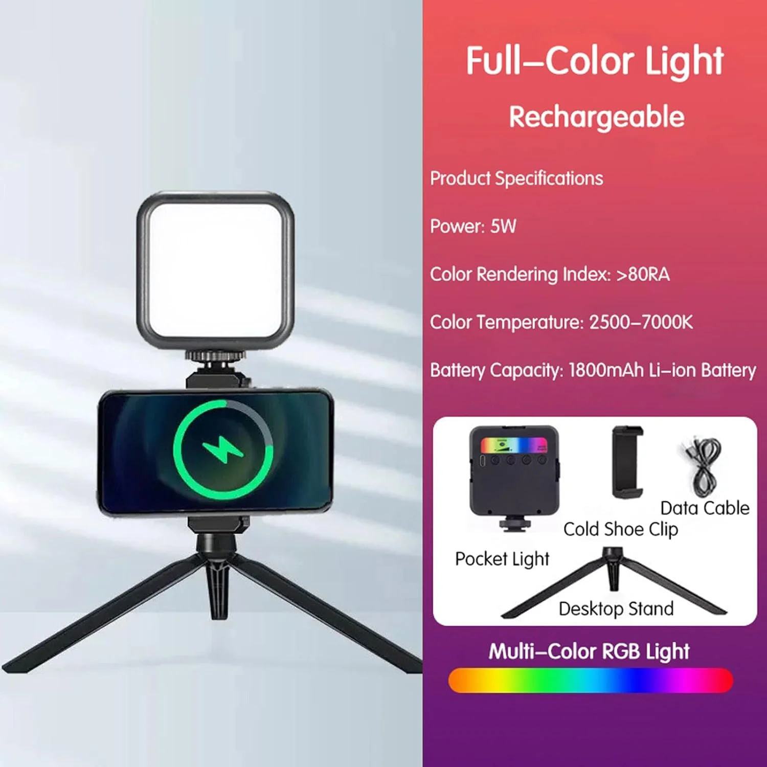 نور پرکننده رومیزی، نور سلفی با قابلیت تنظیم نور، با پایه سه پایه، نور تمام رنگی RGB، قابل شارژ، چرخان، برای پخش زنده، فیلمبرداری ویدئویی، آرایش، سلفی