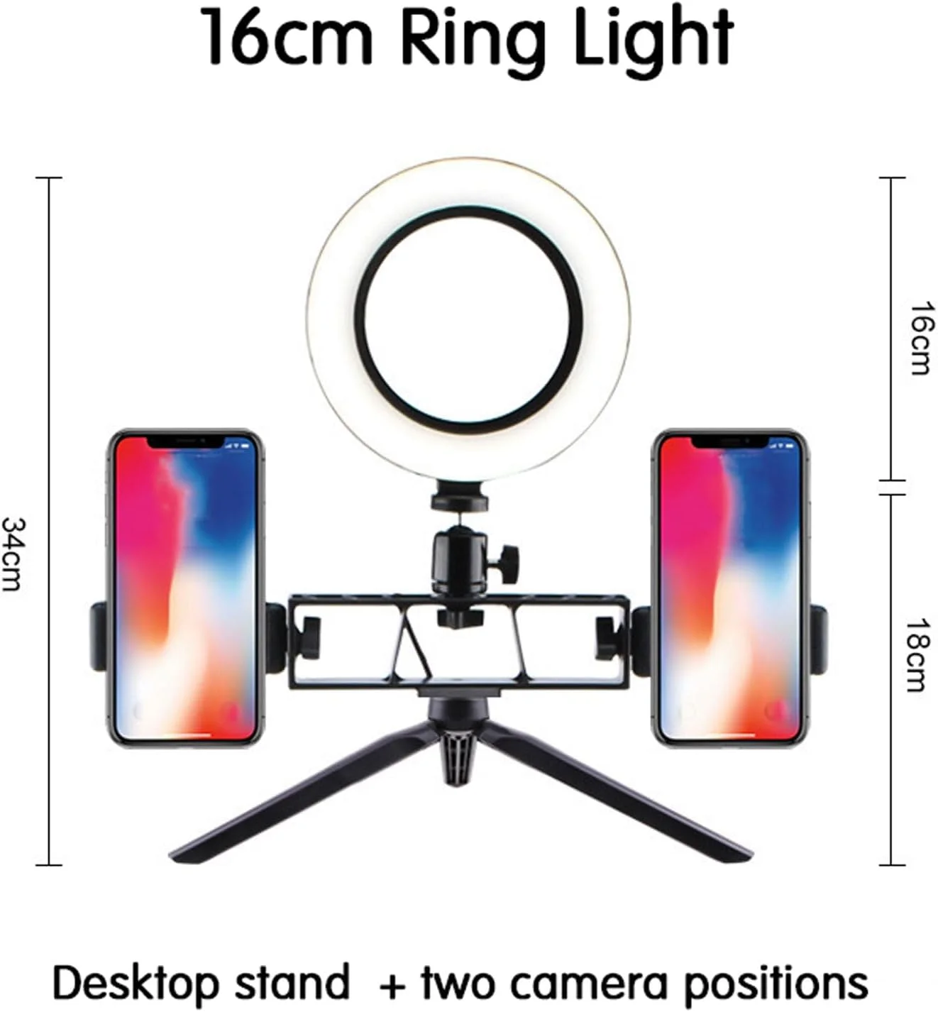 حلقه نور قابل تنظیم، حلقه نور با پایه، 3 دمای رنگ نور، شارژ USB، چرخش 360 درجه، نگهدارنده تلفن دوگانه، برای پخش زنده، فیلمبرداری، سلفی