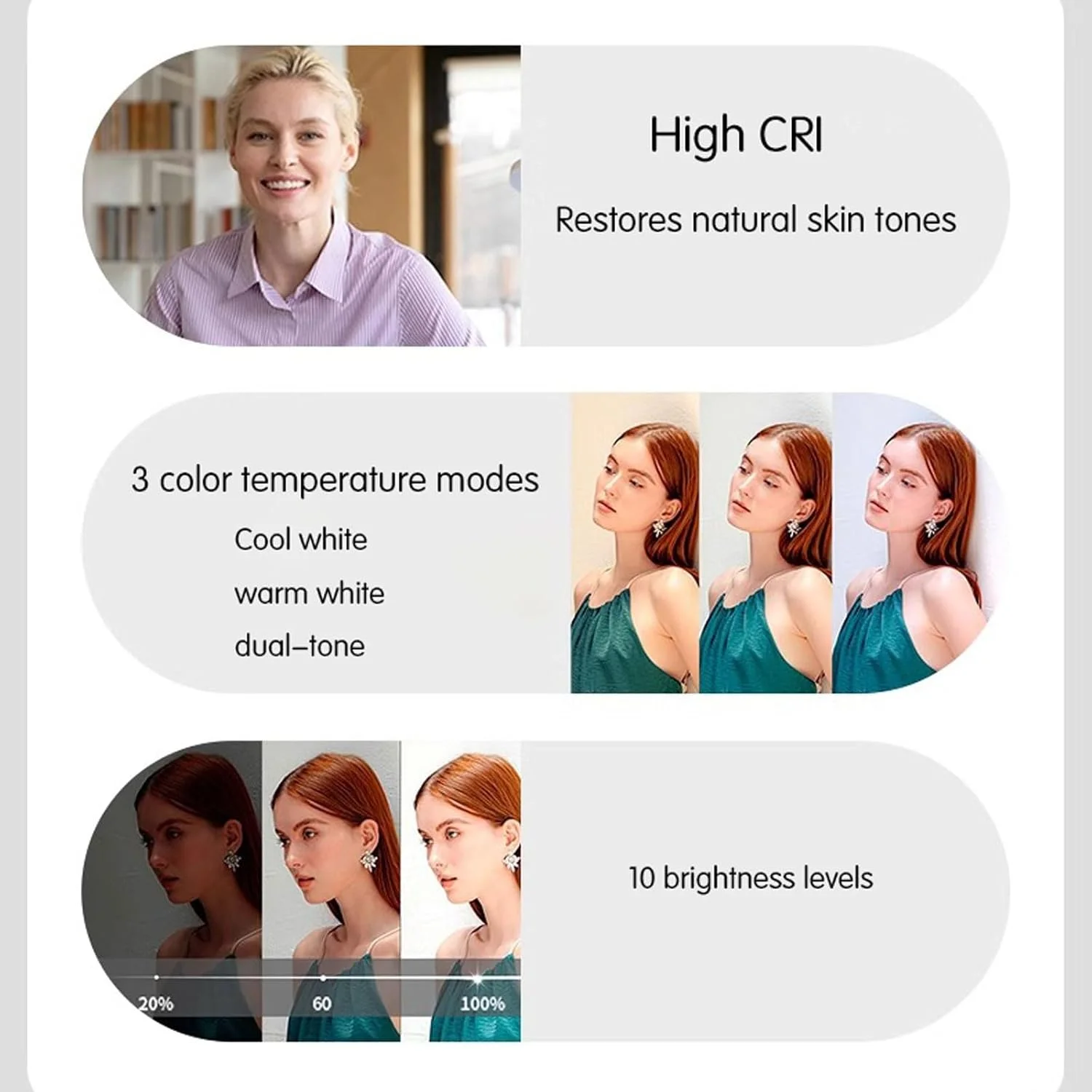 نور سلفی LED قابل حمل، نور سلفی با قابلیت تنظیم نور، نورپردازی چرخشی، گیره قابل شارژ برای تلفن/لپ تاپ، برای ویدیو، عکاسی، پخش زنده، سلفی