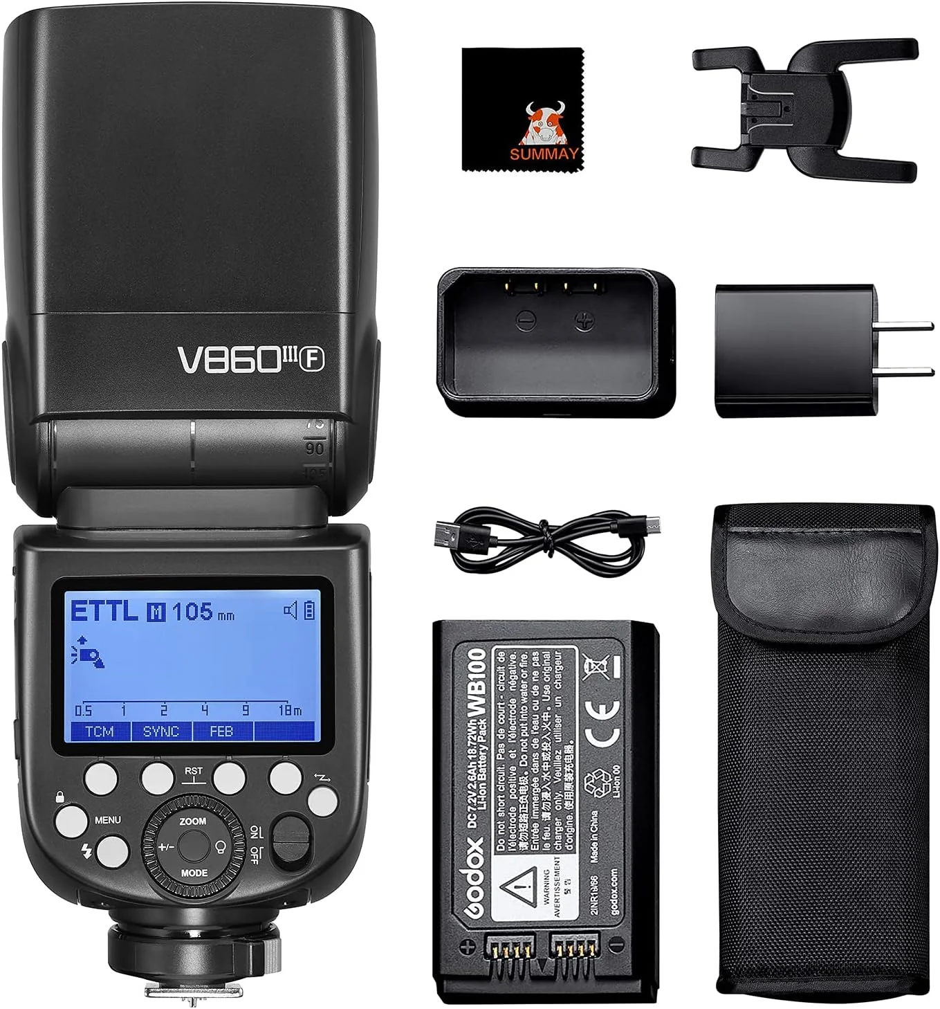 فلاش دوربین گودوکس V860III-F مستر اسلیو اسپیدلایت 1/8000 ثانیه HSS GN60 باتری قابل شارژ 2600 میلی آمپر سازگار با فوجی X-T2 X-A3 X-T1 X100F X100T X-Pro2، تنظیم نور، رهاسازی سریع