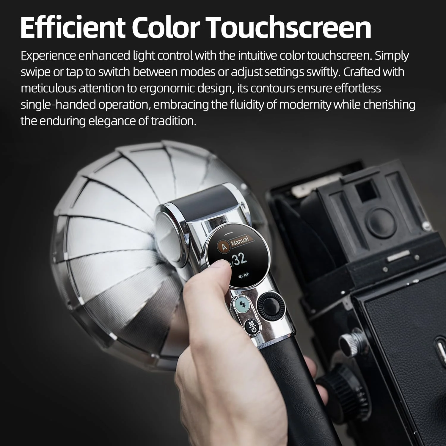 فلاش نور پرکننده رترو Godox Lux Master، کنترل صفحه لمسی، 6000K±300k CCT، GN25 460 توان کامل، شارژ Type-C، به طور یکپارچه با تریگرهایی مانند X3، XproII و X2T کار می کند.