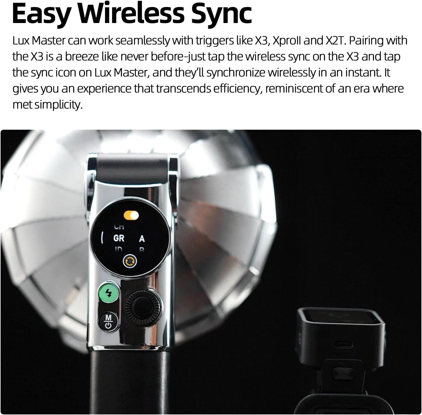 فلاش نور پرکننده رترو Godox Lux Master، کنترل صفحه لمسی، 6000K±300k CCT، GN25 460 توان کامل، شارژ Type-C، به طور یکپارچه با تریگرهایی مانند X3، XproII و X2T کار می کند.