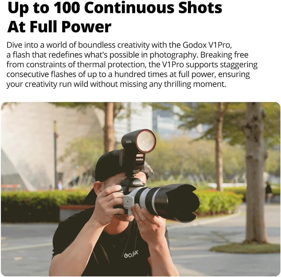 فلاش دوربین Godox V1 Pro V1pro N با سر گرد، توان 76 وات، HSS 1/8000 ثانیه، باتری لیتیومی داخلی، لامپ مدلینگ LED، فلاش خارجی نوآورانه SU-1 برای دوربین نیکون