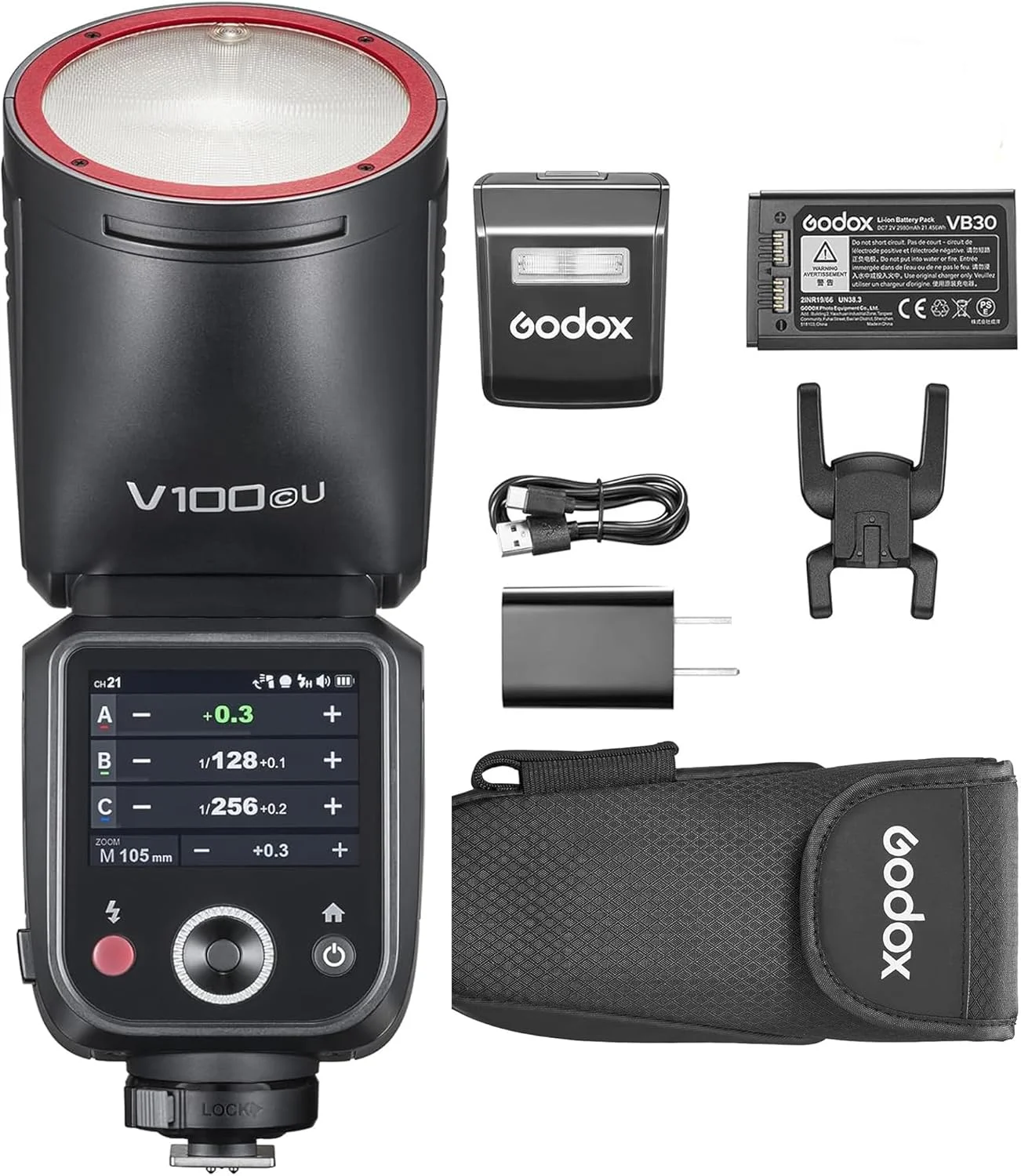 فلاش گودکس V100C برای کانن، فلاش صفحه لمسی گرد V100-C گودکس، باتری لیتیومی داخلی، لامپ مدلینگ LED با 10 سطح، برای کانن 5D Mark IV/Canon RP/Canon M50/و غیره، ارتقا یافته V1 برای کانن