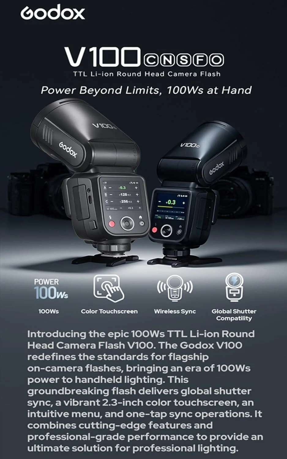 فلاش دوربین Godox V100C با سر گرد برای دوربین های کانن فلاش دوربین Godox V100C با سر گرد برای دوربین های کانن