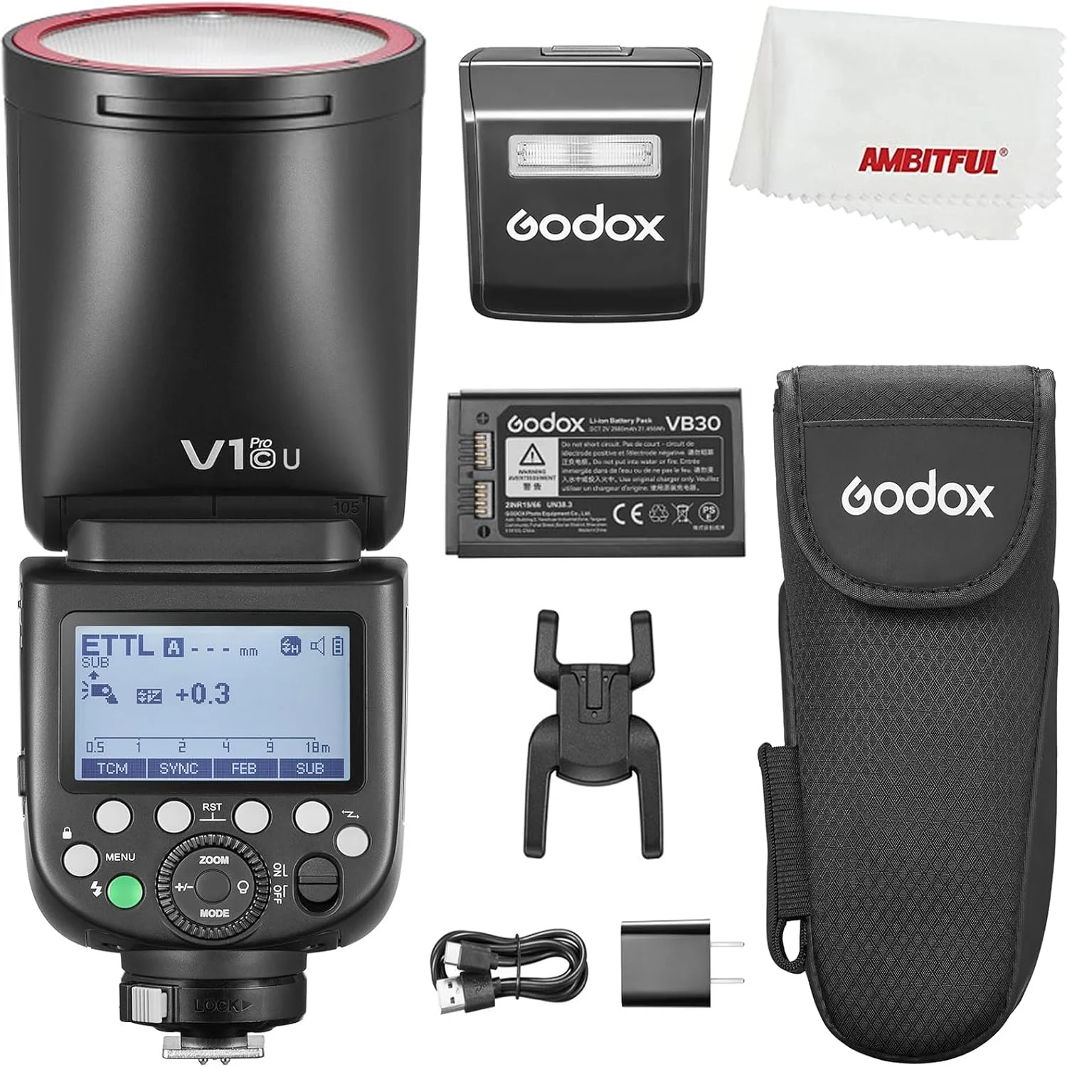 فلاش دوربین با سر گرد Godox V1 Pro V1Pro C V1Pro-C، توان 76 وات، HSS 1/8000 ثانیه، باتری لیتیومی داخلی، لامپ مدلینگ LED، فلاش خارجی نوآورانه SU-1 برای دوربین Canon