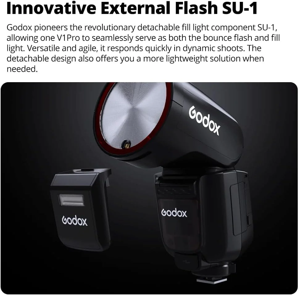 فلاش دوربین با سر گرد Godox V1 Pro V1Pro C V1Pro-C، توان 76 وات، HSS 1/8000 ثانیه، باتری لیتیومی داخلی، لامپ مدلینگ LED، فلاش خارجی نوآورانه SU-1 برای دوربین Canon