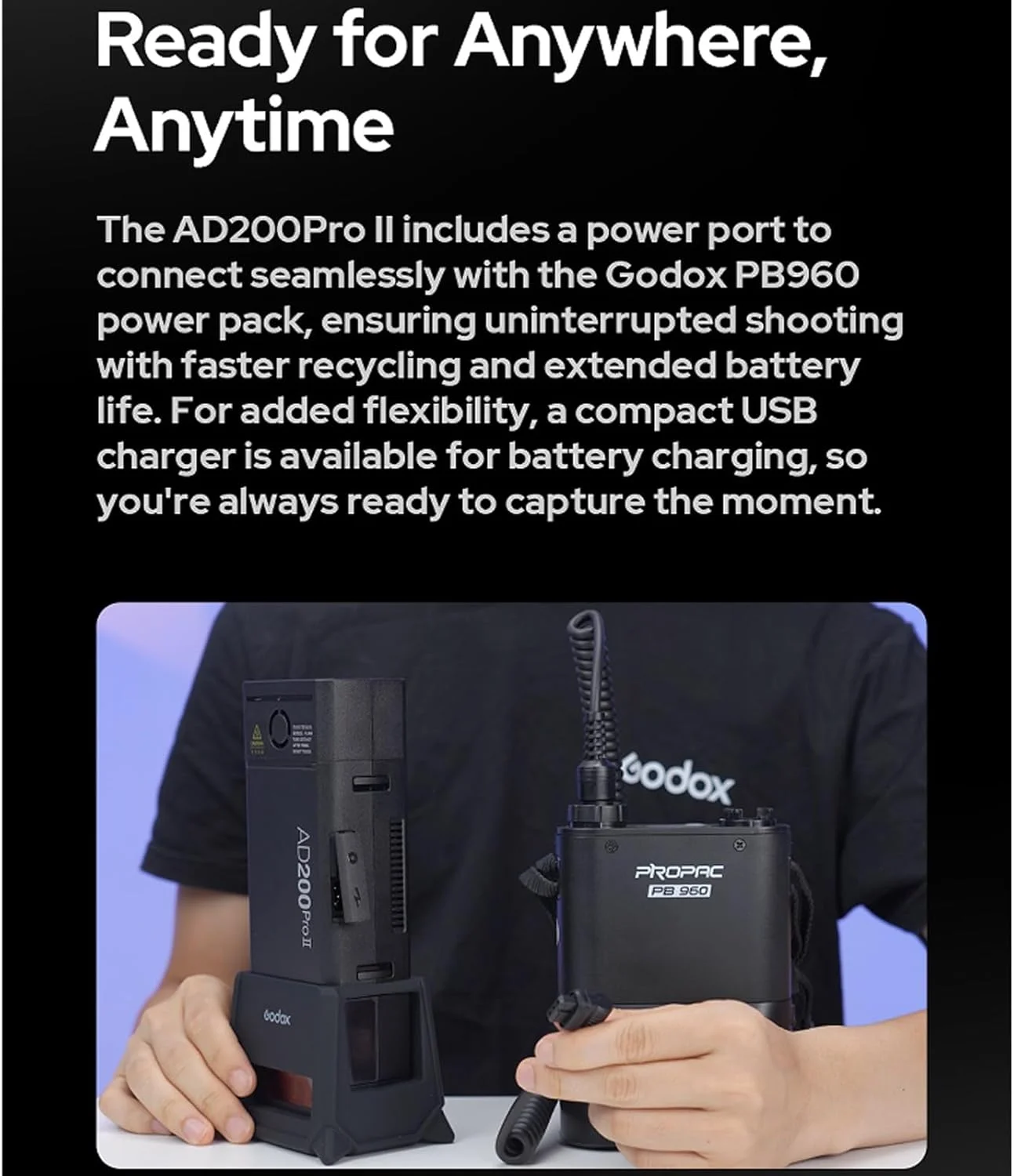 فلاش استروب Godox AD200 Pro II AD200ProII 200Ws 2.4G TTL، 500 فلاش با قدرت کامل، زمان بازیافت تقریباً 0.01 تا 1.8 ثانیه، فلاش استروب جیبی برای Canon، Sony، Nikon، Fuji، Olympus، Panasonic (ارتقا یافته AD200Pro)