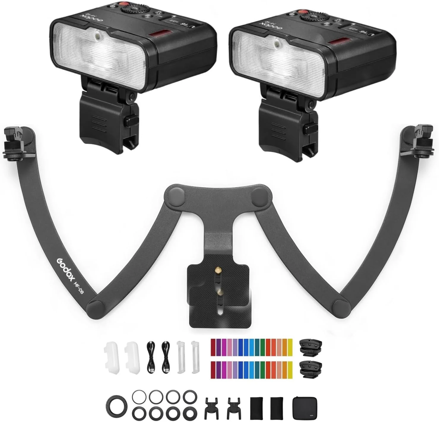 فلاش ماکرو Godox MF12-K2 + مانت فلاش MF-DB، حالت M بی‌سیم 2.4G TTL با فیلتر رنگی، کفشک سرد، پایه فلاش برای عکاسی پرتره، عکاسی ماکرو، عکاسی دندانپزشکی برای دوربین های نیکون/سونی/کانن
