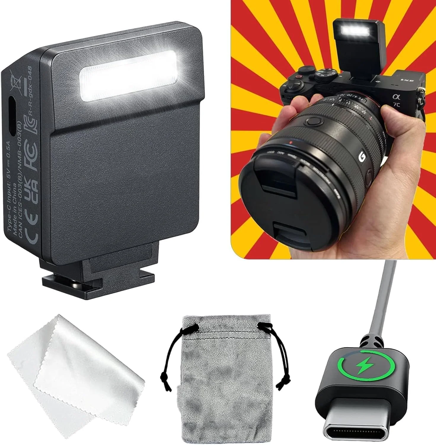 فلاش کوچک دستی iM22 با ۵ سطح خروجی، ۴۴۰ فلاش با قدرت کامل، شارژ USB-C، سازگار با Ricoh GR III GR III X Canon Sony Nikon Pentax Panasonic Olympus