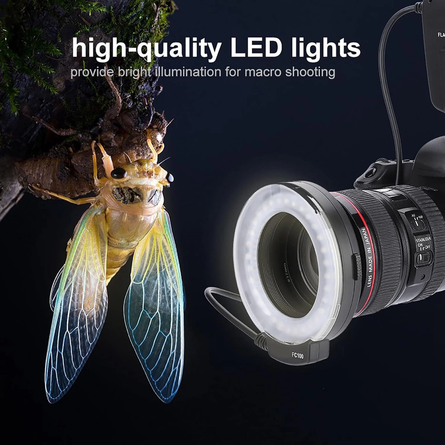 فلاش LED قابل حمل Tihebeyan FC-100 کیت نور پرکننده دوربین برای علاقه مندان به عکاسی، شامل 8 آداپتور