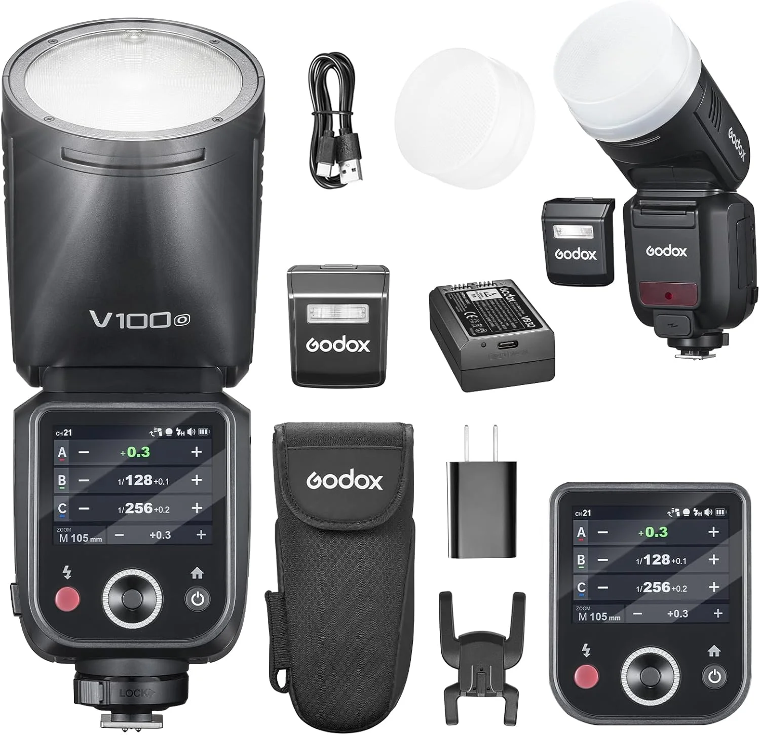 فلاش لمسی گرد GODOX V100O V100-O 100 واتی برای Olympus، بی‌سیم 2.4G با فلاش اکسترنال اسپیدلایت و همگام‌سازی فلاش شاتر سراسری 1/80,000 ثانیه، باتری لیتیومی یکپارچه