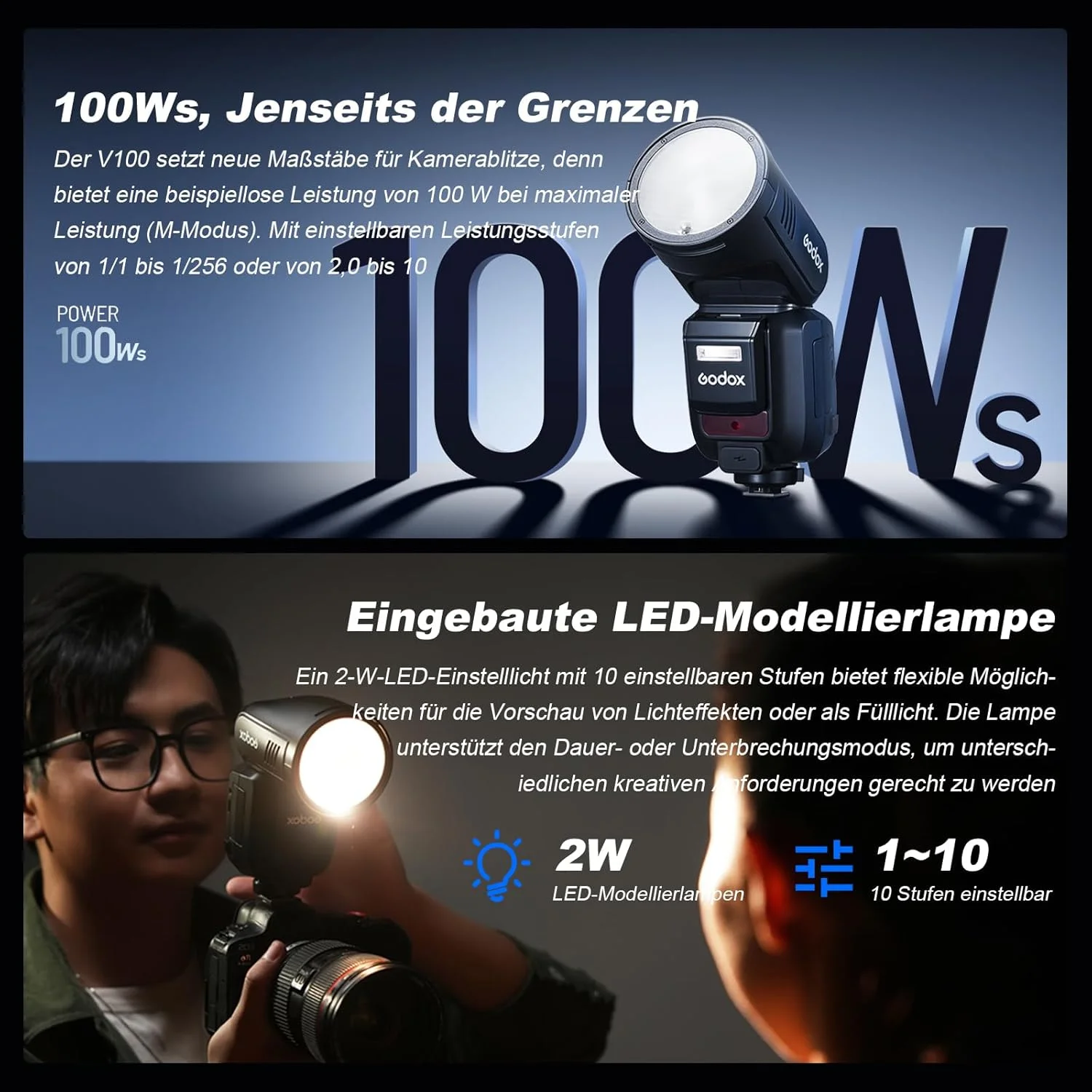 فلاش لمسی گرد GODOX V100O V100-O 100 واتی برای Olympus، بیسیم 2.4G با فلاش اکسترنال اسپیدلایت و همگامسازی فلاش شاتر سراسری 1/80,000 ثانیه، باتری لیتیومی یکپارچه فلاش لمسی گرد GODOX V100O V100-O 100 واتی برای Olympus، بیسیم 2.4G با فلاش اکسترنال اسپیدلایت و همگامسازی فلاش شاتر سراسری 1/80,000 ثانیه، باتری لیتیومی یکپارچه