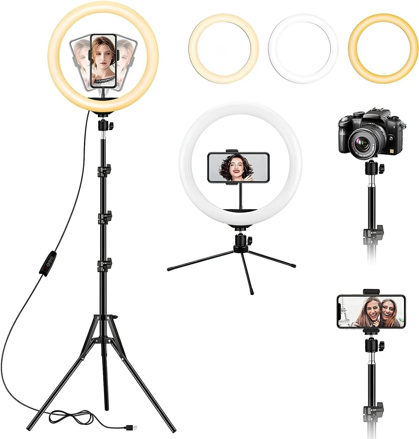 حلقه نور LED سلفی 10 اینچی با پایه سه پایه قابل تنظیم تا 178 سانتی متر - حلقه نور سلفی دیمر پذیر با نگهدارنده تلفن جهانی برای عکاسی، فیلمبرداری و آرایش حلقه نور LED سلفی 10 اینچی با پایه سه پایه قابل تنظیم تا 178 سانتی متر - حلقه نور سلفی دیمر پذیر با نگهدارنده تلفن جهانی برای عکاسی، فیلمبرداری و آرایش