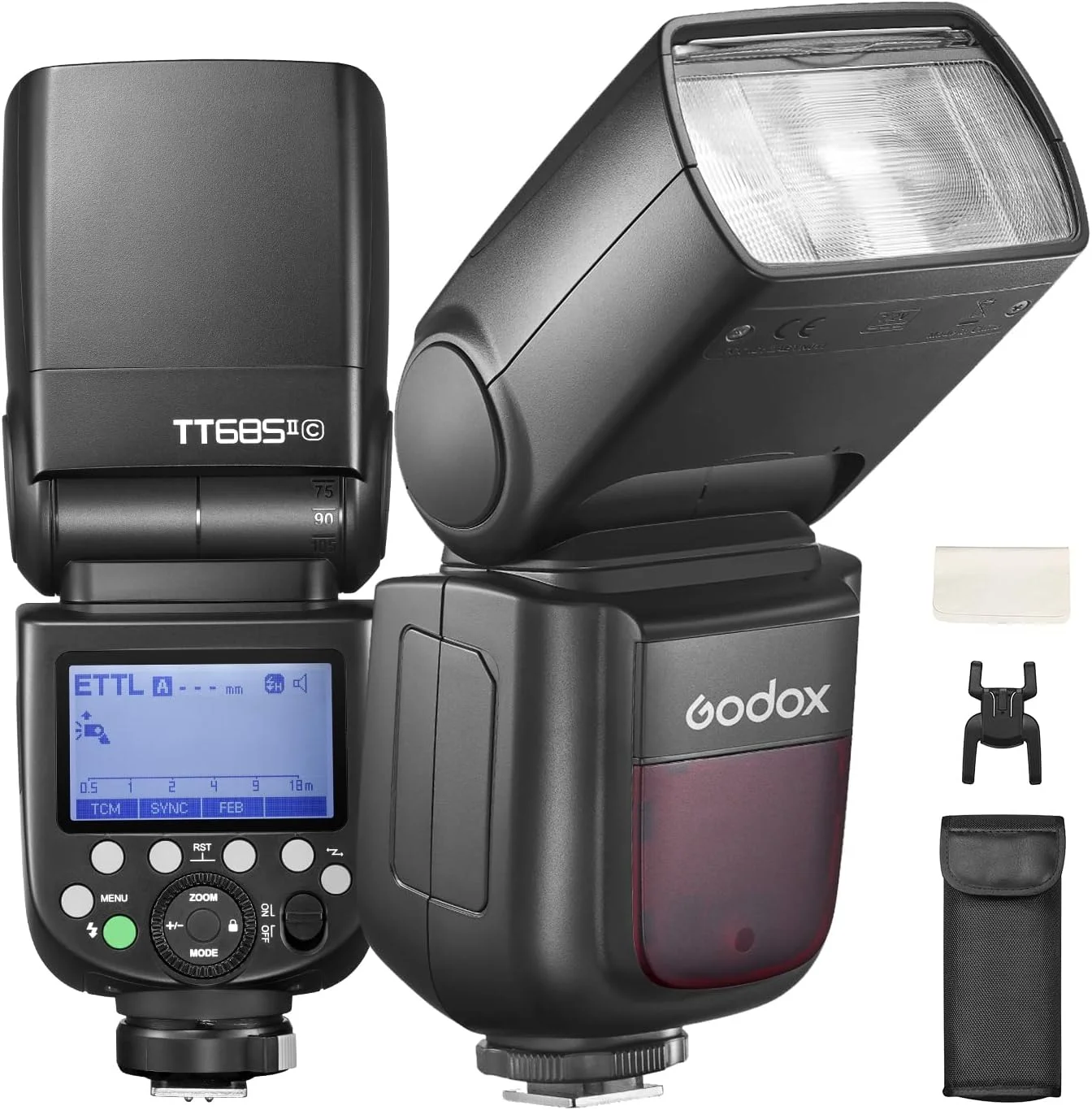 فلاش دوربین Godox TT685II-C Thinklite E-TTL، فلاش اسپیدلایت اتوماتیک GN60، انتقال بی‌سیم 2.4G، عملکرد TCM، همگام‌سازی پرسرعت 1/8000 ثانیه، سازگار با دوربین‌های DSLR کانن 5D 6D 7D 77D 80D 100D 200D 750D 750D