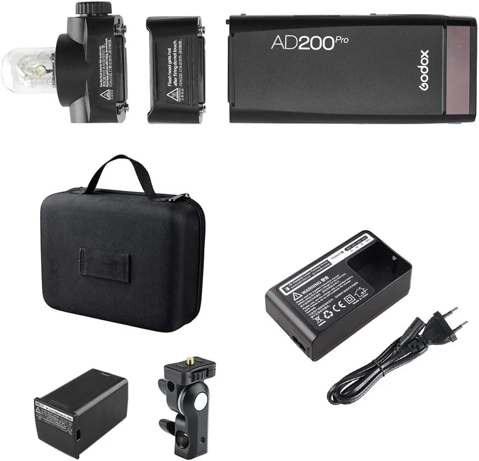 فلاش جیبی قابل حمل GODOX AD200Pro TTL با سر فلاش قابل تعویض Speedlite/Bare Bulb GN52 GN60، 200 وات برای نیکون، WIN-D6932EU