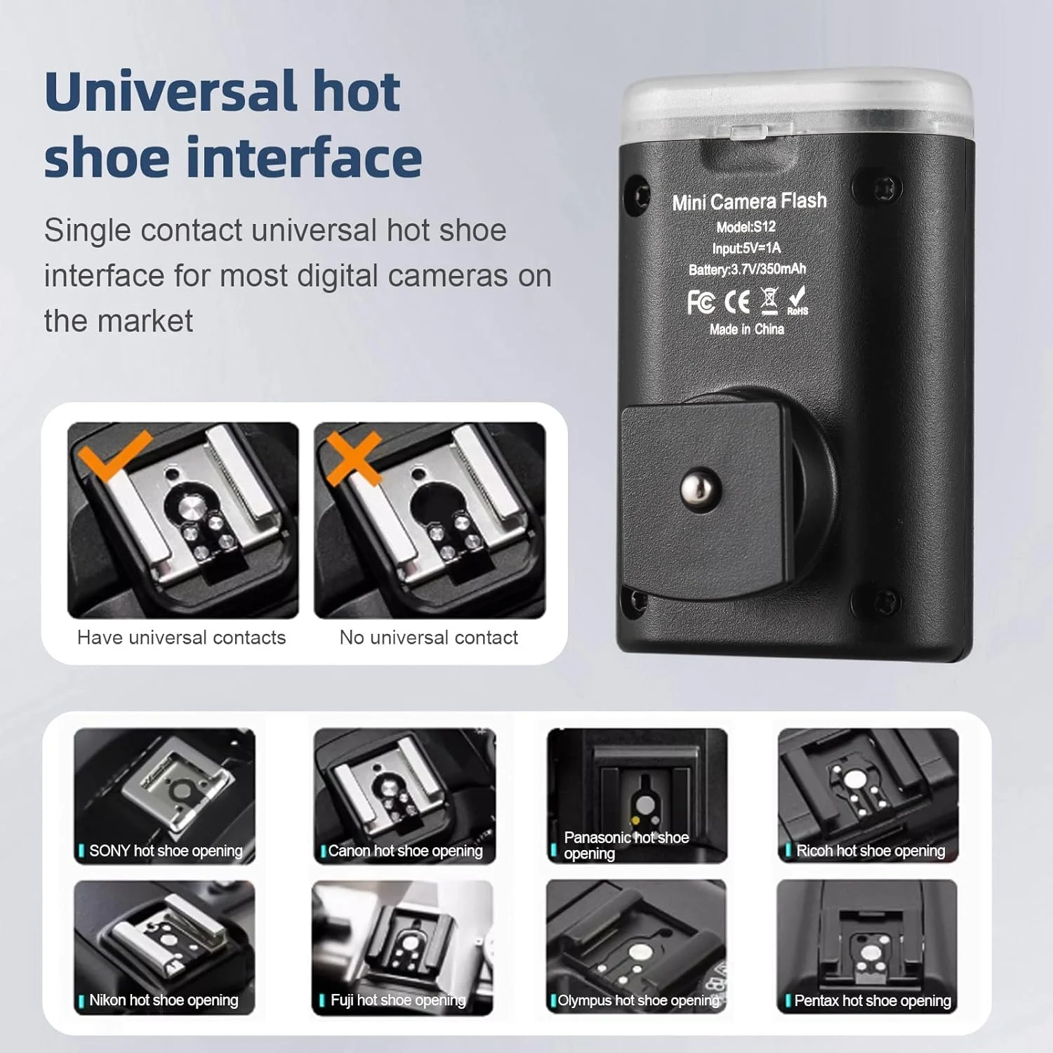 فلاش جهانی Pepisky S12 GN12 فلاش روی دوربین 5600K اسپیدلایت با روشنایی قابل تنظیم 8 سطح زمان بازیافت 1-7 ثانیه باتری داخلی جایگزین برای Fujifilm Ricoh Olympus فلاش جهانی Pepisky S12 GN12 فلاش روی دوربین 5600K اسپیدلایت با روشنایی قابل تنظیم 8 سطح زمان بازیافت 1-7 ثانیه باتری داخلی جایگزین برای Fujifilm Ricoh Olympus