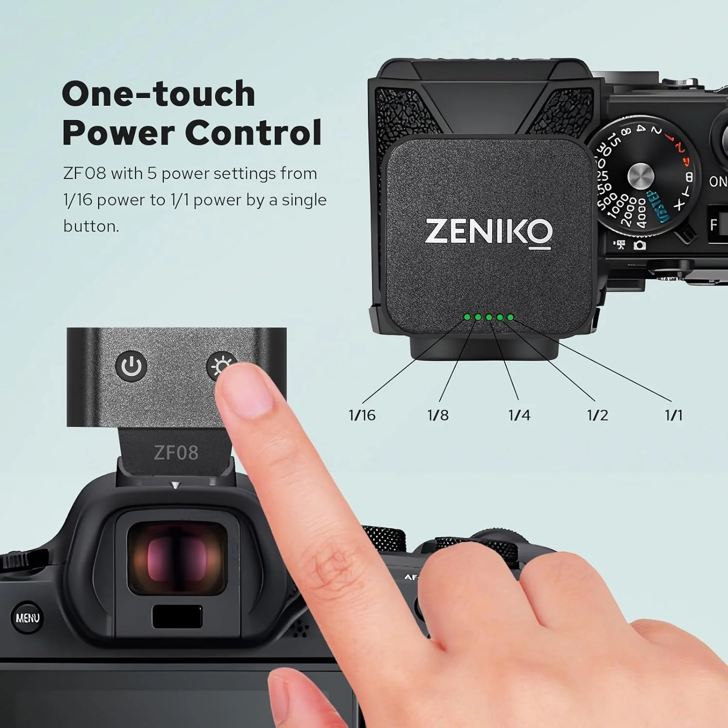 فلاش کوچک آلومینیومی ZF08، نور فلاش دوربین CCT 6500K±200K برای دوربین های Canon، Nikon، Sony، Fuji، Leica و سایر دوربین های SLR با کفشک اتصال تکی (مشکی)