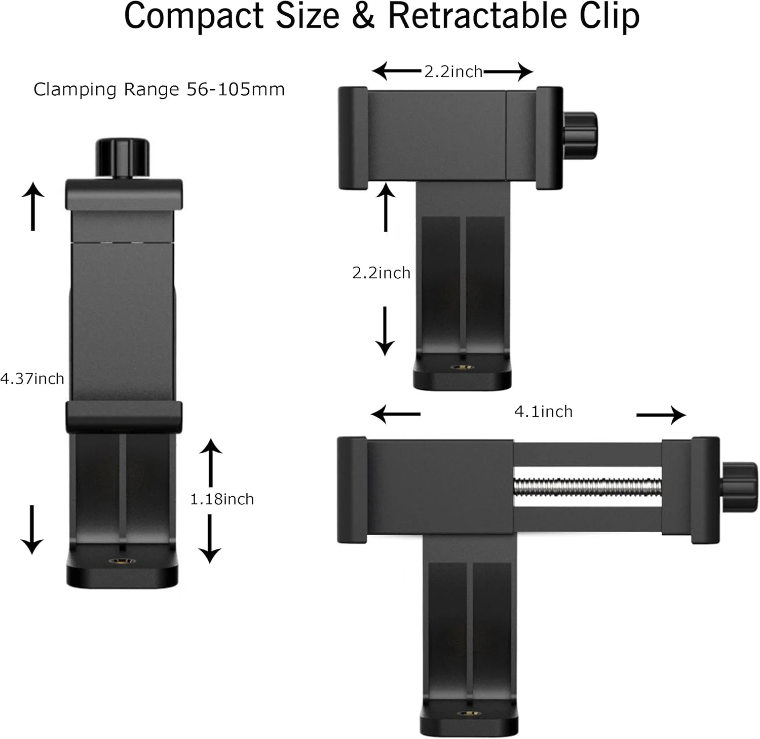 نگهدارنده گوشی موبایل سه پایه Ailun با آداپتور پیچ استاندارد، براکت دوربین دیجیتال چرخشی، گیره تک پایه لنز سلفی، پایه قابل تنظیم برای نور حلقه ای، سازگار با اکثر تلفن های همراه